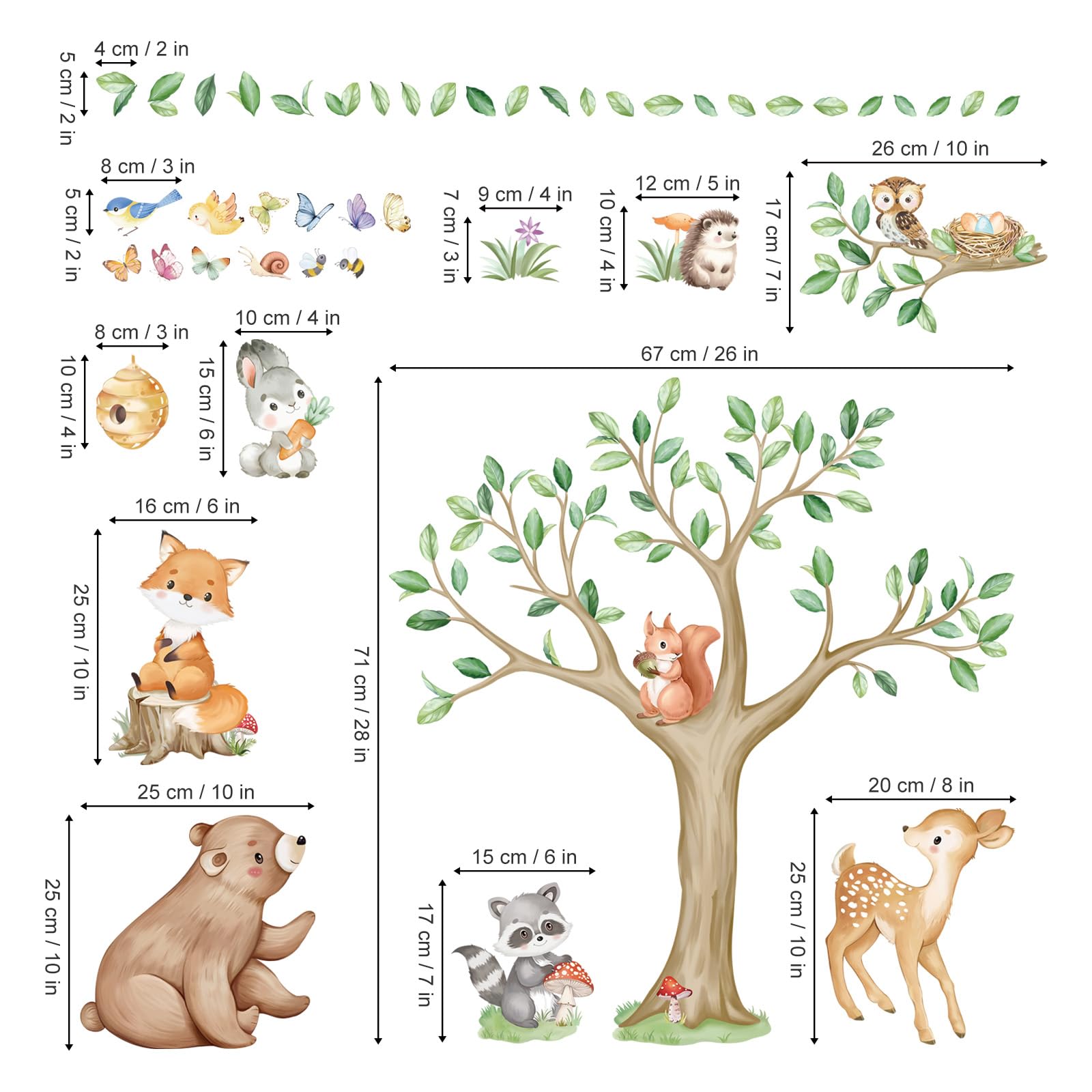 Houten muursticker - Vrijstaande boom met schommelend beertje- groene blaadjes – Koosje decoraties