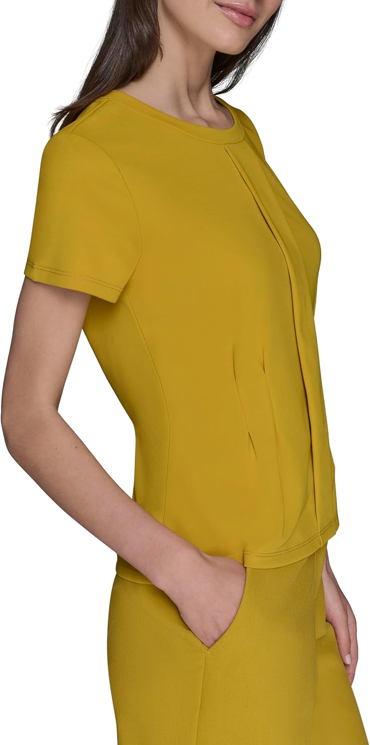 Karl Lagerfeld Womens Short Sleeve Round Neck Pleat Front Peplum Blouse - Image 3