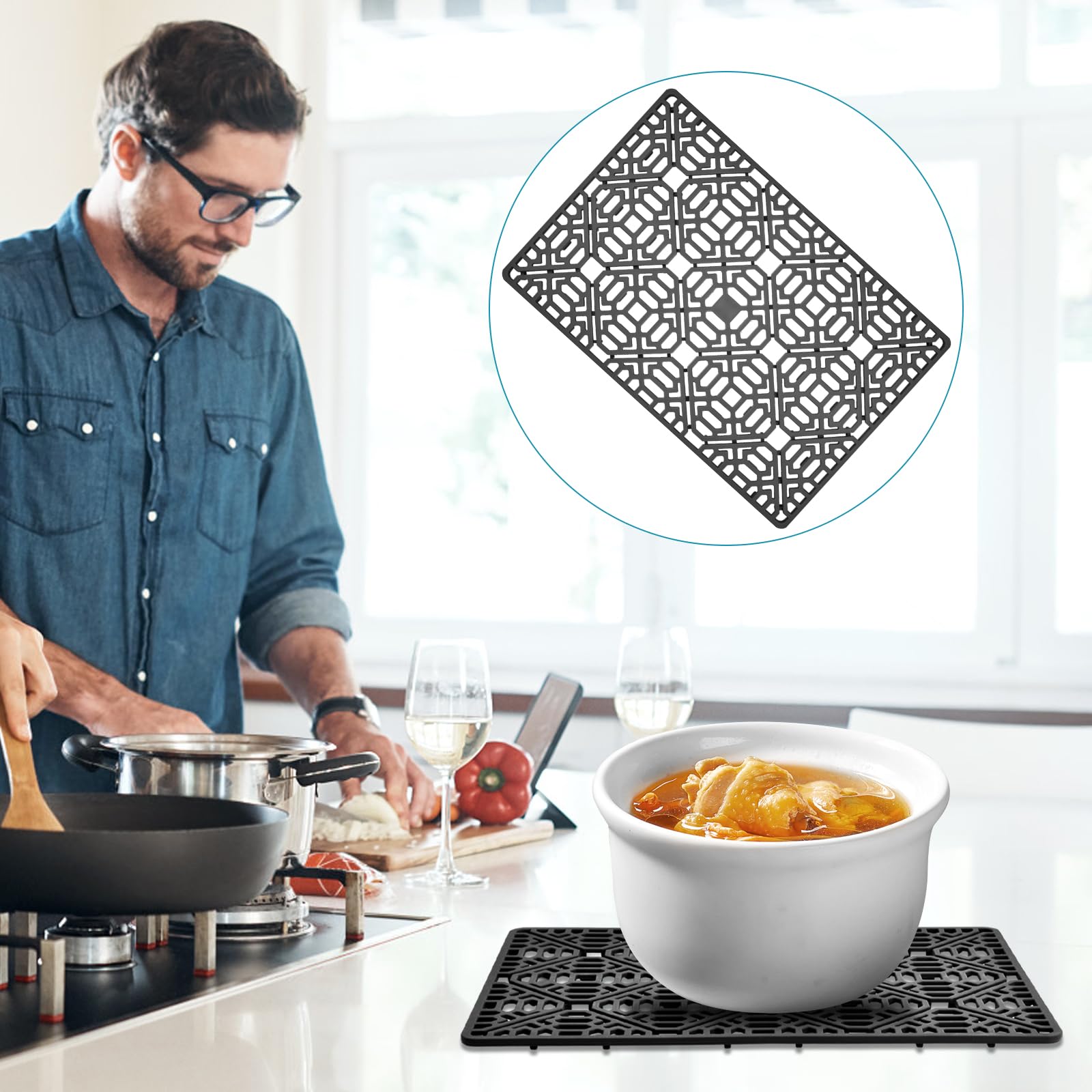 Tappetino Silicone Per Lavello Cucina 34x29cm - Antiscivolo, Resistente Al Calore E Con Foro Di Scarico