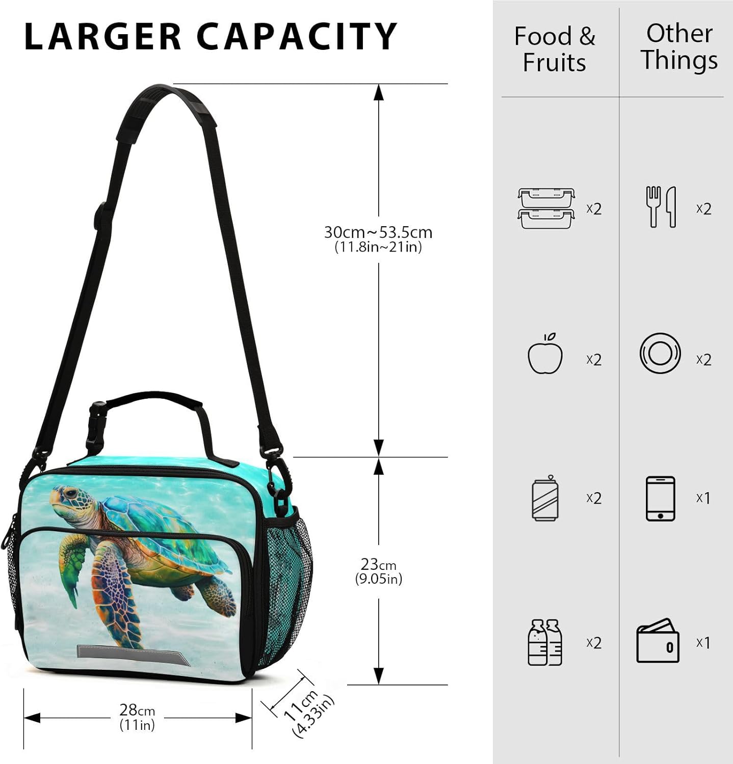 Sea Turtle Teal Lunch Box for Boys Girls Insulated Lunch Bag Kids Cooler Tote Shoulder Strap Reusable School Picnic Travel Office - Image 4
