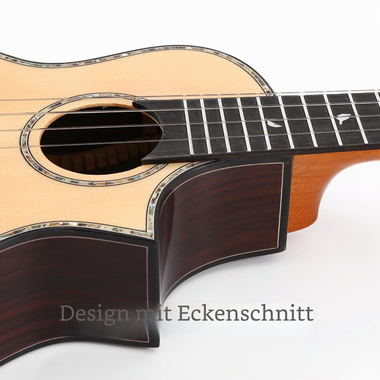 Batking Tenor-Ukulele für Profis aus Massivholz, 66 cm, Hawaii-Design mit Cutaway und Schlitz-Kopfplatte - Inklusive Gigbag