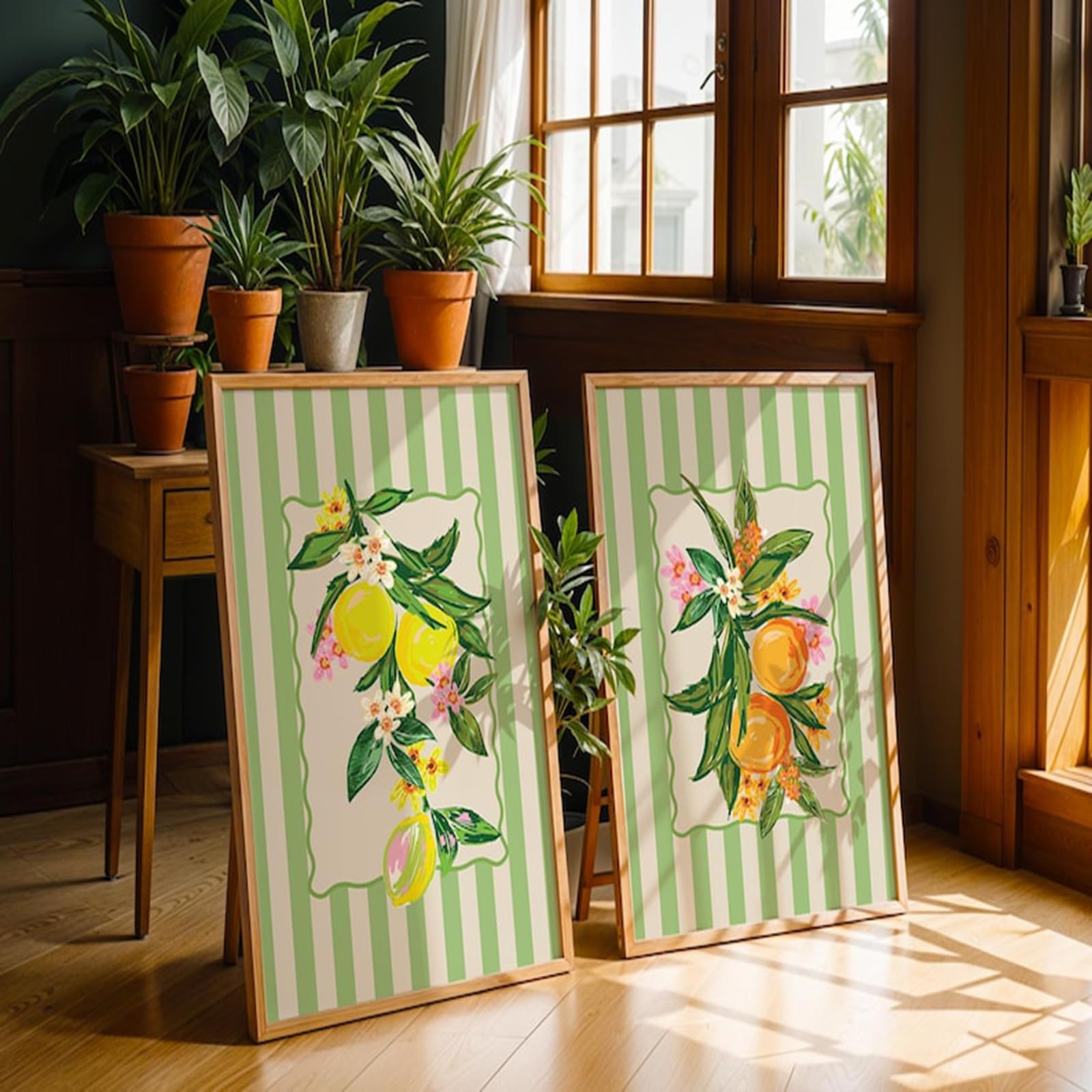 ZBELLO Set of 2 Posters, Abstract Fruit Lemon and Orange Wall Art Aesthetic Plant and Fruit Art Prints for The Living Room, Bedroom And Home Decor, Unframed (50x70cm)