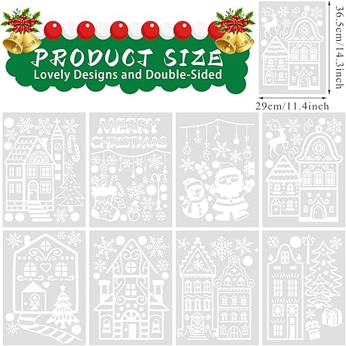 Miniatura 15 de CCINEE Adhesivo para ventana de Navidad, copos de nieve, Papá Noel, renos, para decoración navideña, 208 unidades Reno y Santa,Árboles rojos