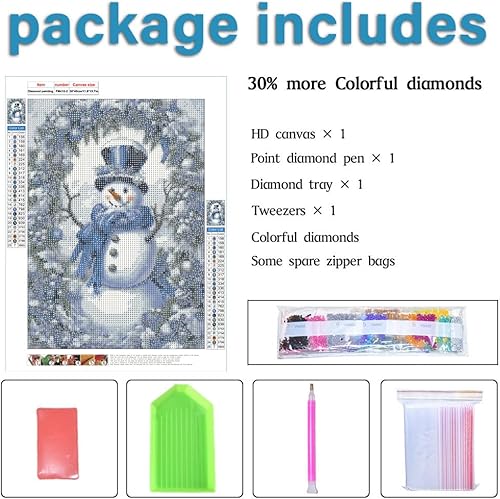 Miniatura 5 de VONBOR Kit de pintura de diamante de muñeco de nieve para adultos y niños principiantes, arte de diamantes de Navidad para adultos, taladro redondo