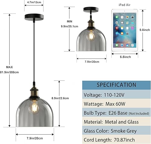Miniatura 3 de Luces colgantes modernas de color gris humo, accesorios de iluminación colgantes con acabado de bronce cepillado, luces colgantes para isla de