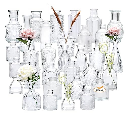 Glass Bud Vase Set of 32 pcs,Bud Vases in Bulk,Small