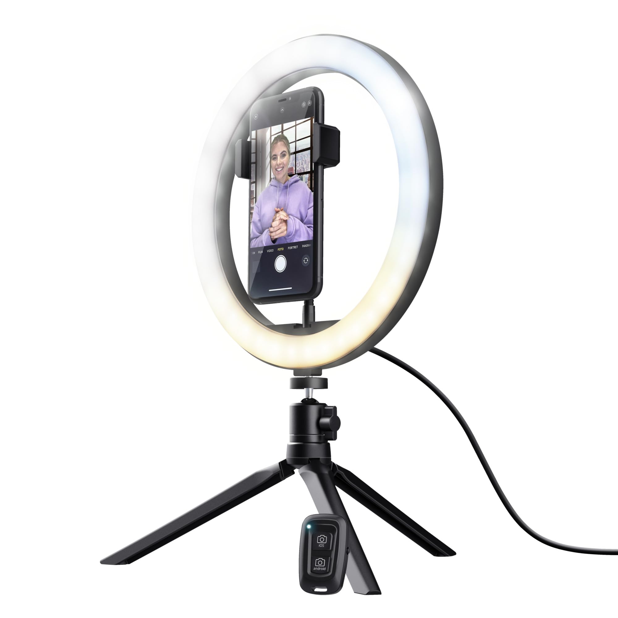 Trust Maku+ Ring Light con Green Screen Pieghevole, Luce ad Anello con Treppiede e Supporto per Telefono, LED Light, Luce per Selfie, TikTok, YouTube, Live Stream, Gaming, Trucco, Fotografia, Vlog