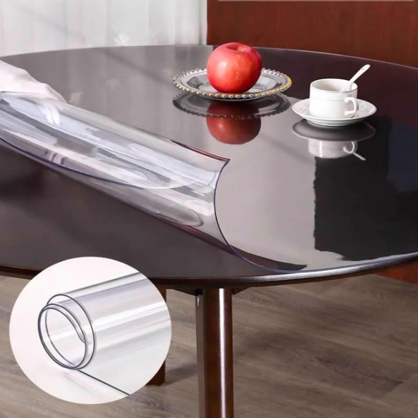 Tovaglia Rotonda in PVC Trasparente 2,0 mm di spessore, pellicola protettiva morbida impermeabile e antigraffio per Tavolo da Pranzo, Scrivania e Tavolino da Caffè