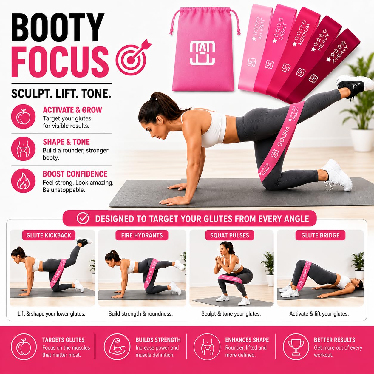 GOCHA Gadgets, Bandas elásticas de resistencia con diferentes niveles de fuerza para entrenamiento, gimnasio, yoga, ejercicio, paquete de 5 unidades