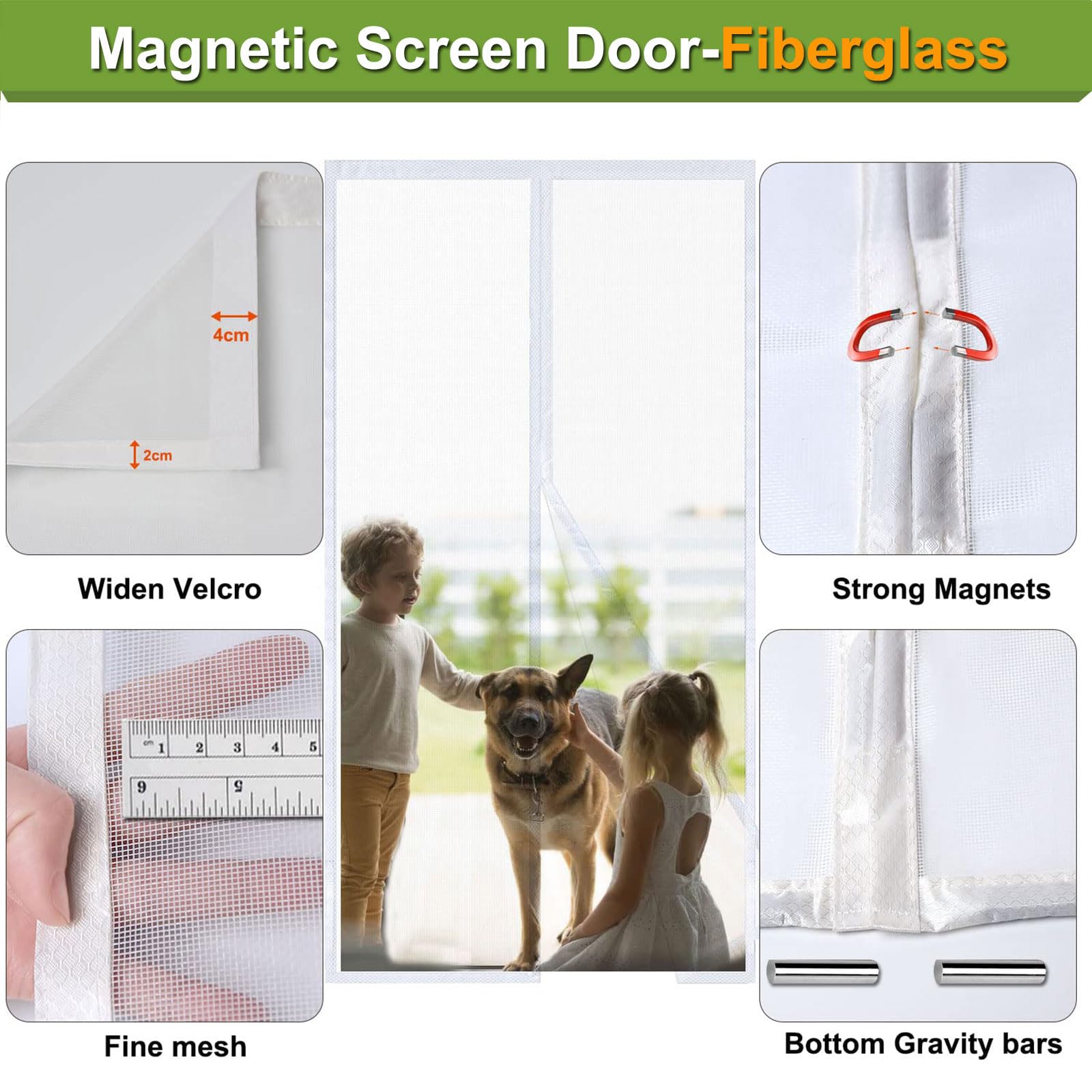 Risareyi Mosquitera Puerta Magnética 150x210cm en Fibra de Vidrio, Blanco - Cortina Mosquitera Puerta Exterior con Imanes, Transpirables, Antimosquitos, para Balcon Patio Corredera - 3
