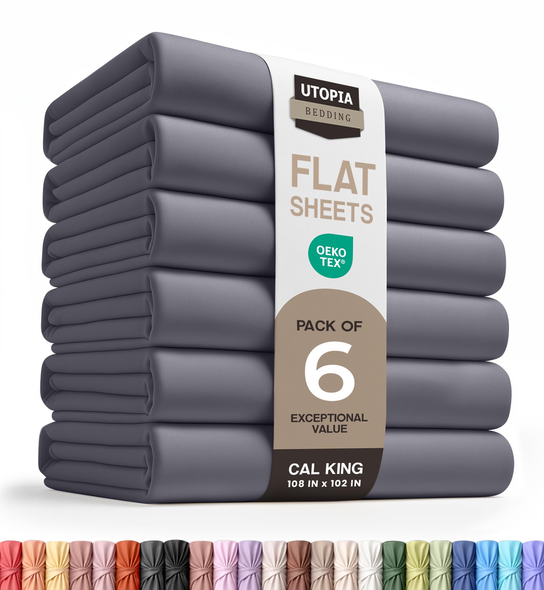 Utopia Bedding Flat Sheets - Pack of 6 - Soft Brushed Microfiber Fabric - Shrinkage & Fade Resistant Top Sheets - Easy Care (California King, Grey) — image 1