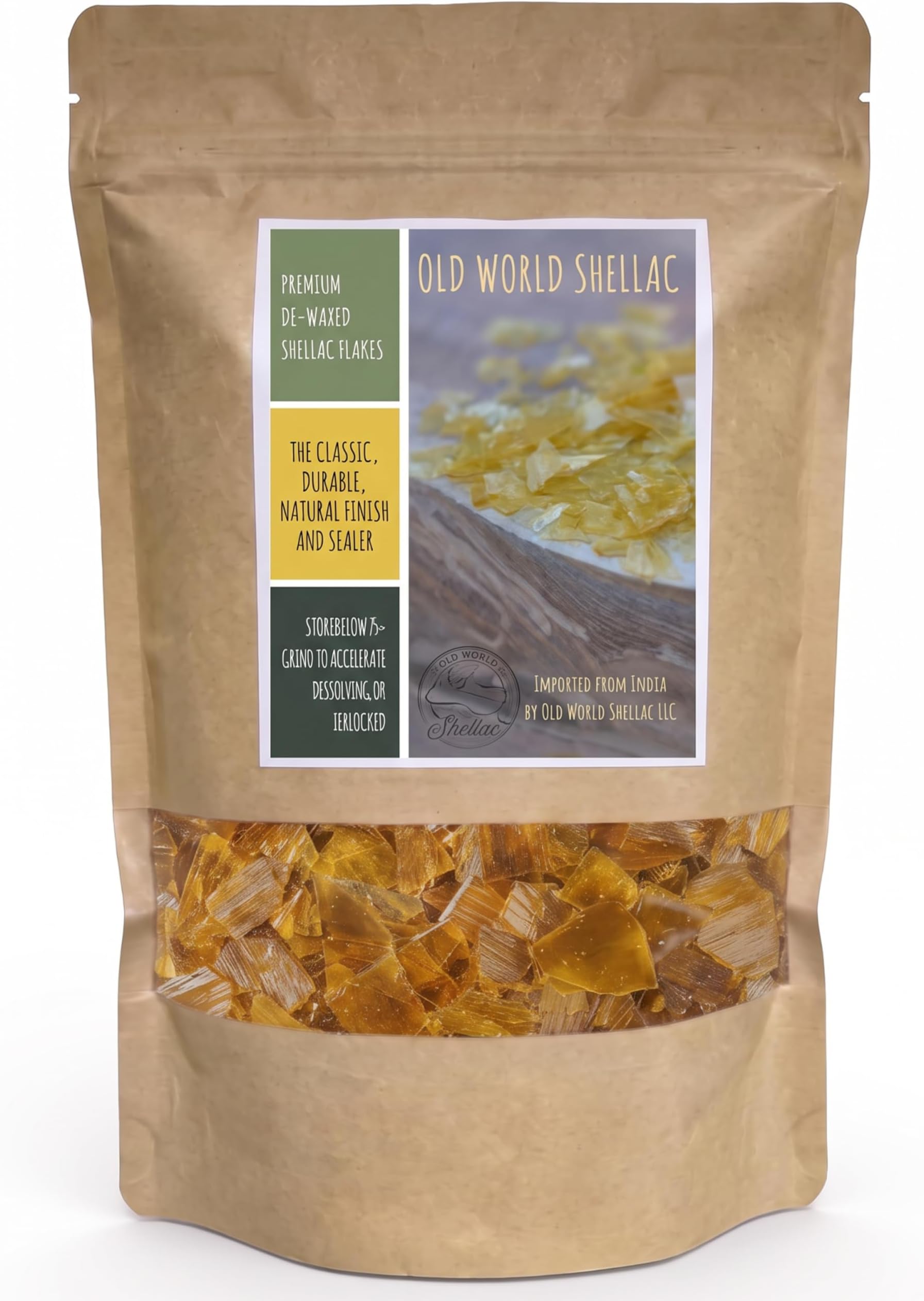 De-Waxed Blonde Shellac Flakes 1 lb. (16oz.) | Light amber finish, fine woodworking, antique repair, blocks pitch & odors, French polish, instrument finishing, non-toxic