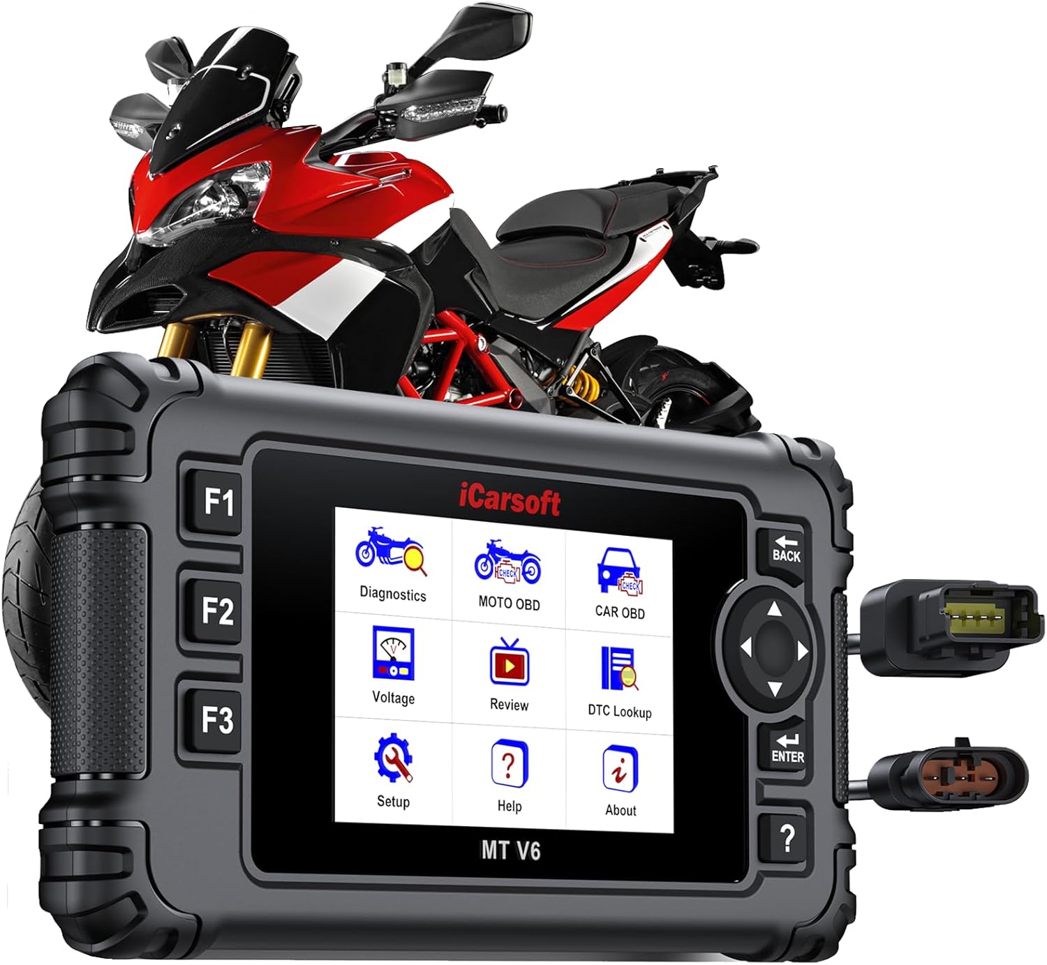 iCarsoft MT V6 Motorcycle Diagnostic Scan Tool for Ducati, All System Diagnose Motorcycle Scanner with 101 Active Tests, 85 Maintenance Services, Read/Clear Codes,Battery Test,for 99% Ducati Models