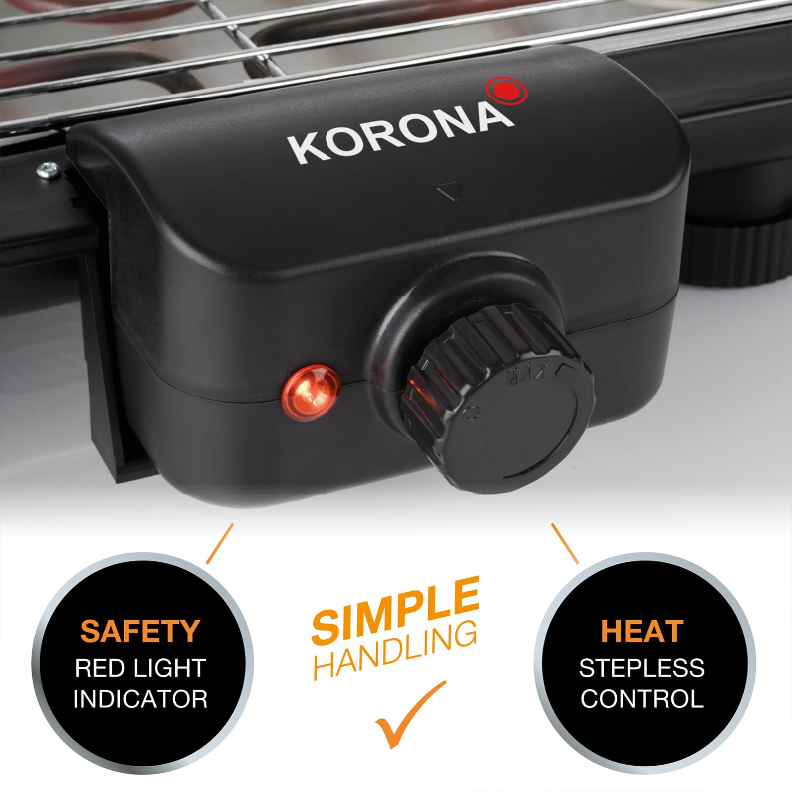 Korona 46117 Elektrischer Barbecue Tischgrill mit XXL-Grillfläche (51 x 30 cm) | 2200 Watt | Abnehmbares Heizelement | Sicherheitsschalter | Stufenlose Temperatureinstellung
