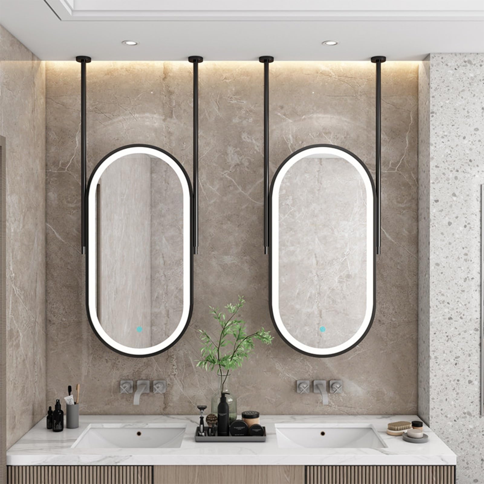 Miroir de plafond suspendu LED haut de gamme et cadre métallique noir durable