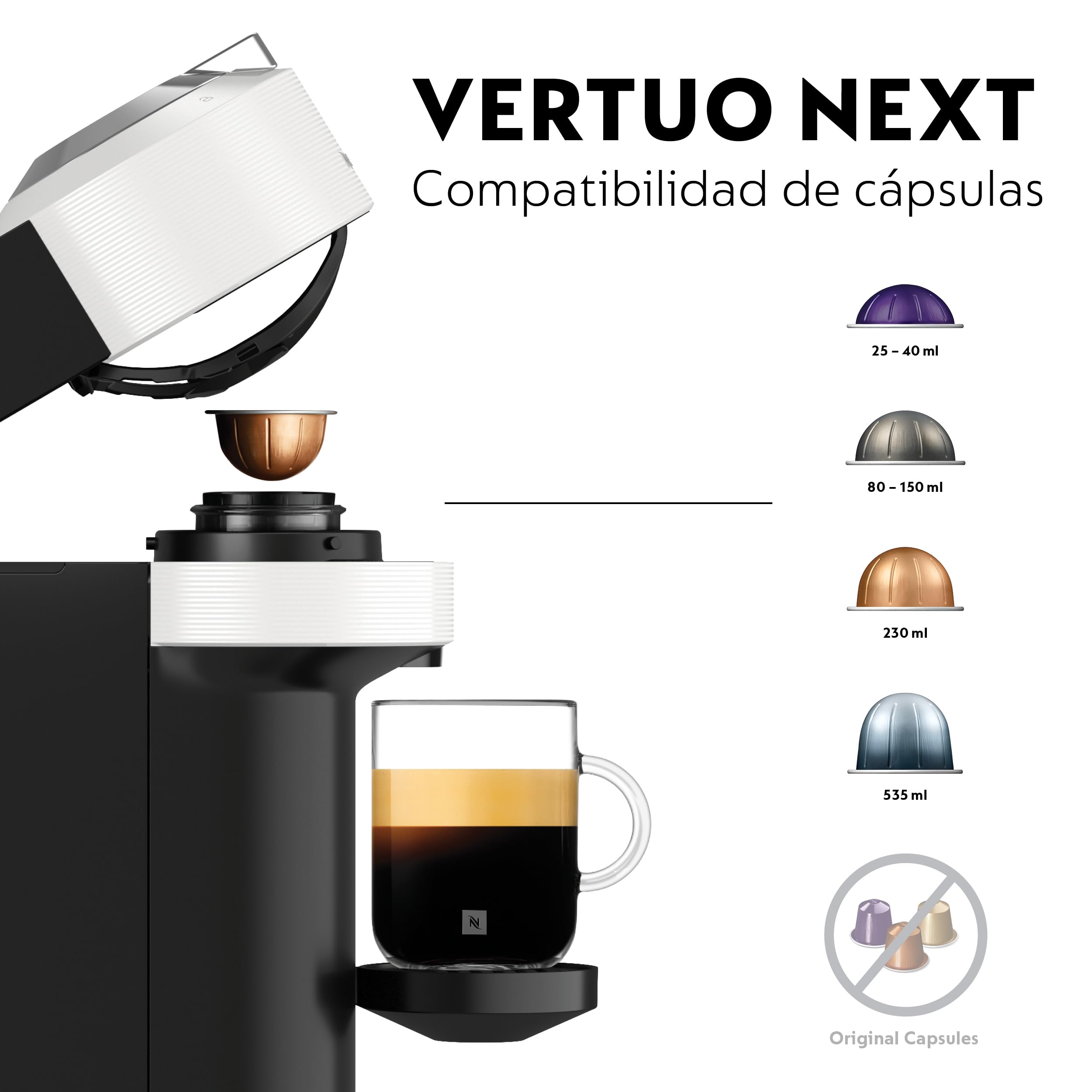 De'Longhi Cafetera Nespresso Vertuo Next, Cafetera Express de Cápsulas de Café Superautomática, Máquina de Café con Wifi y Bluetooth, ENV120.W, Blanco