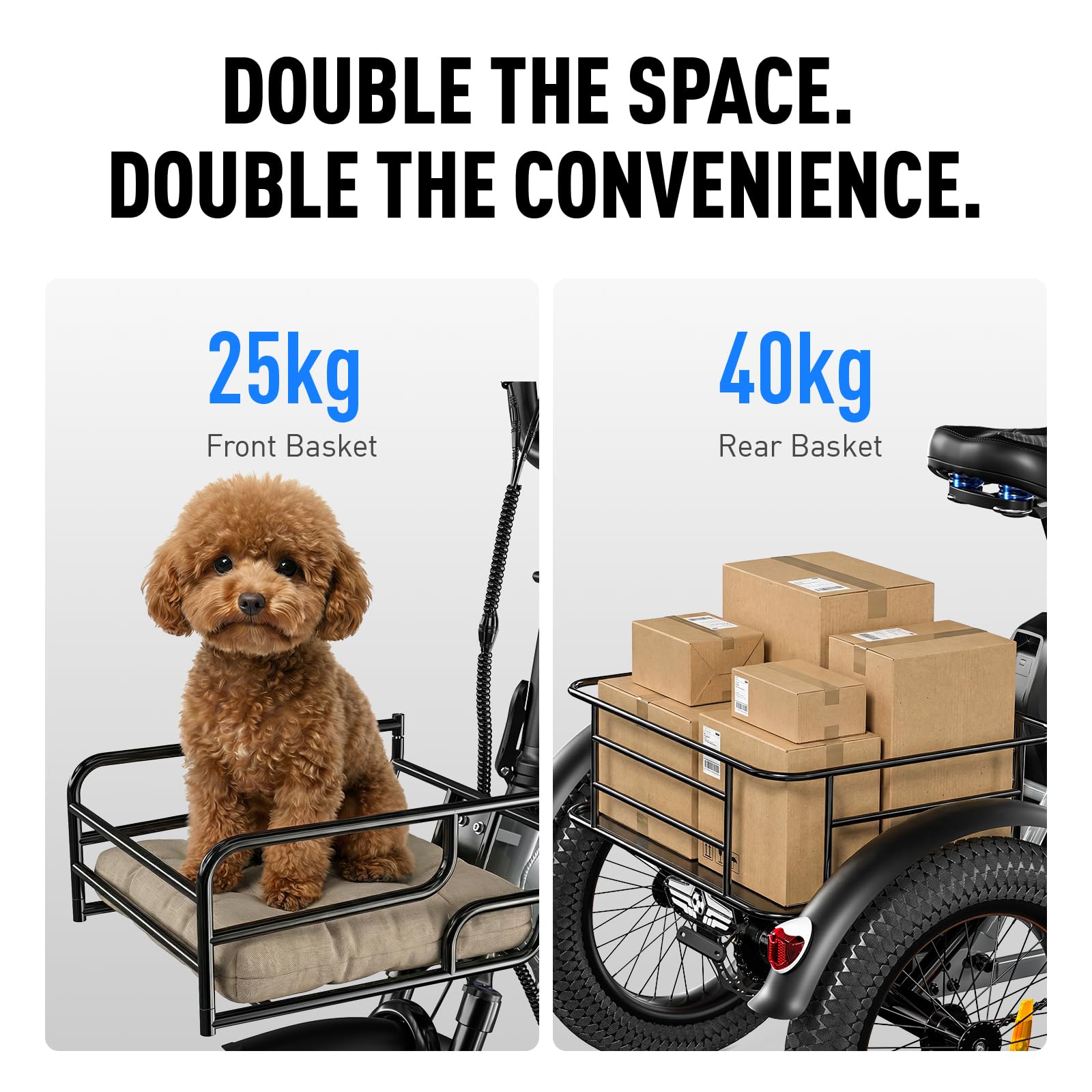 AG1 Pro Velo électrique Homme Femme,16'' Tricycle Electrique Adulte, Batterie 48V 20Ah, 25 km/h et Autonomie de 80 km, Frein à Disque Hydraulique et Différentiel