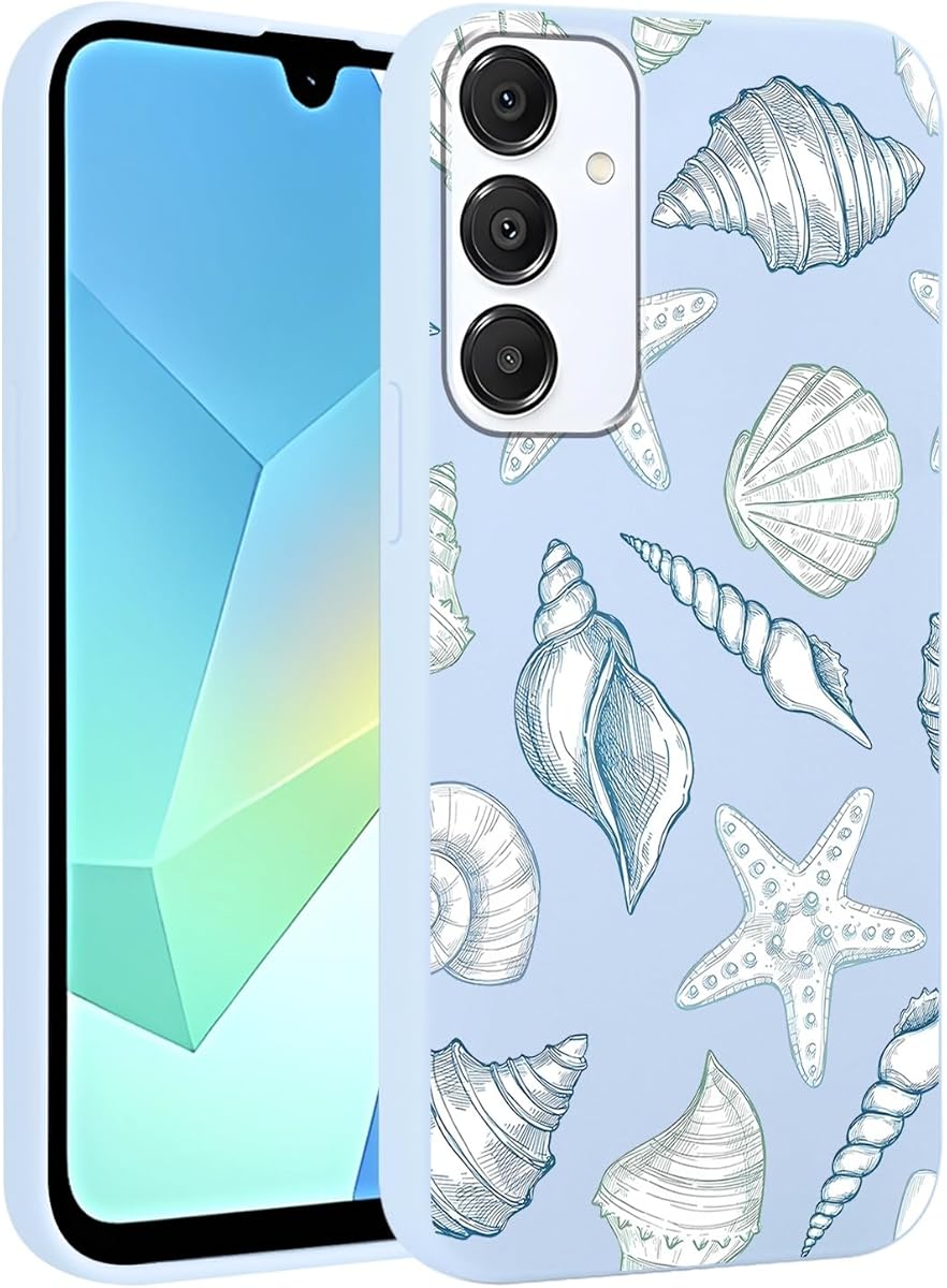 Cute Bow Phone Case for Samsung Galaxy A16 5G Case 6.7", Coquette Ribbon Bowknot Shell Pattern Print Design Blue Matte Phone Cover Shockproof Silicone Soft Slim TPU Funda for Girls Women