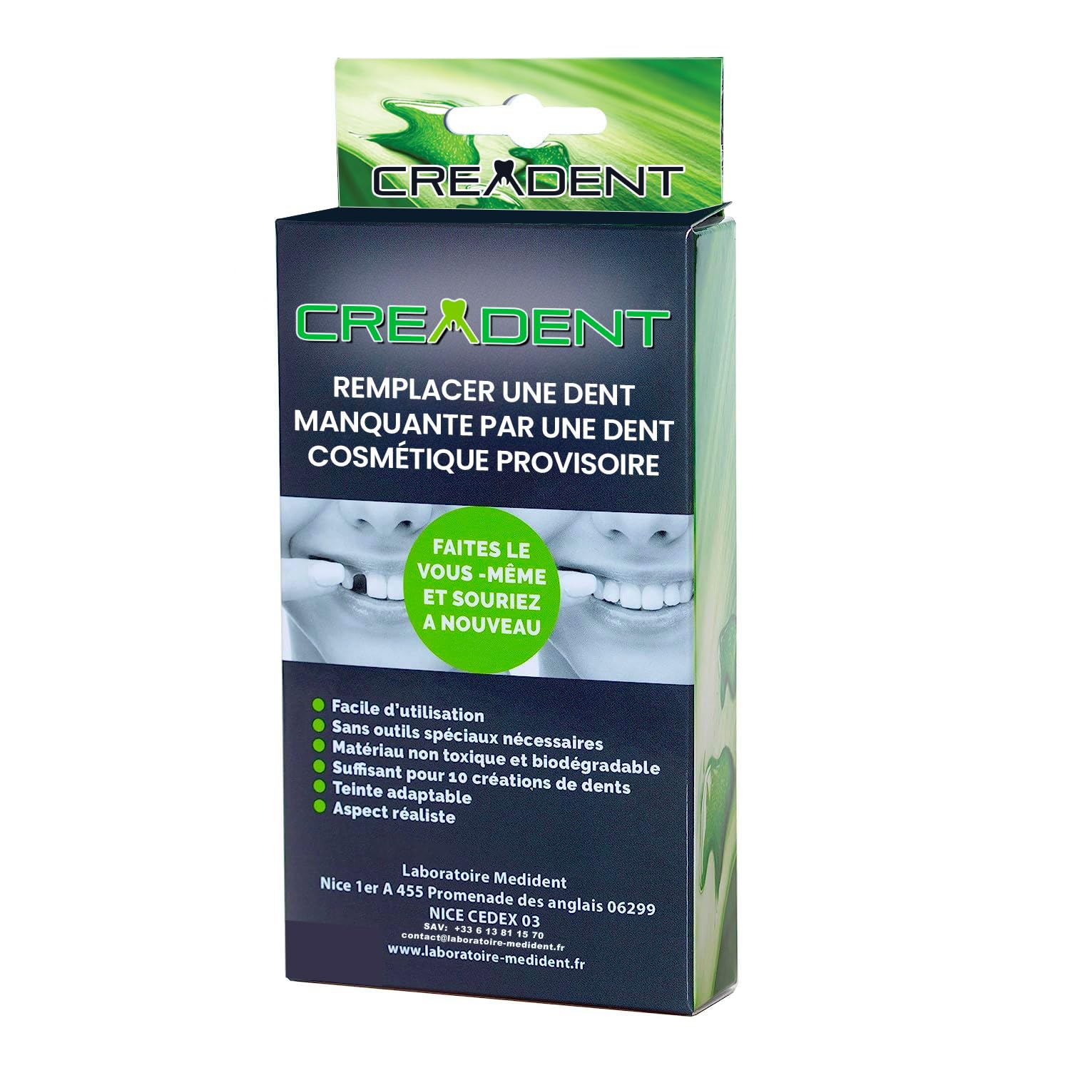 CREADENT -Kit pour remplacer vous même une dent manquante-Dent cosmétique-Fausse dent provisoire pour retrouver le sourire