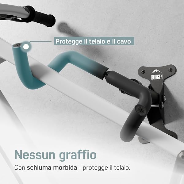 Borgen Supporto da parete per bicicletta I Supporto per bicicletta - Angolo e Distanza dalla parete regolabili, pieghevole, mountain bike, bici da strada - Imbottitura extra morbida - 4