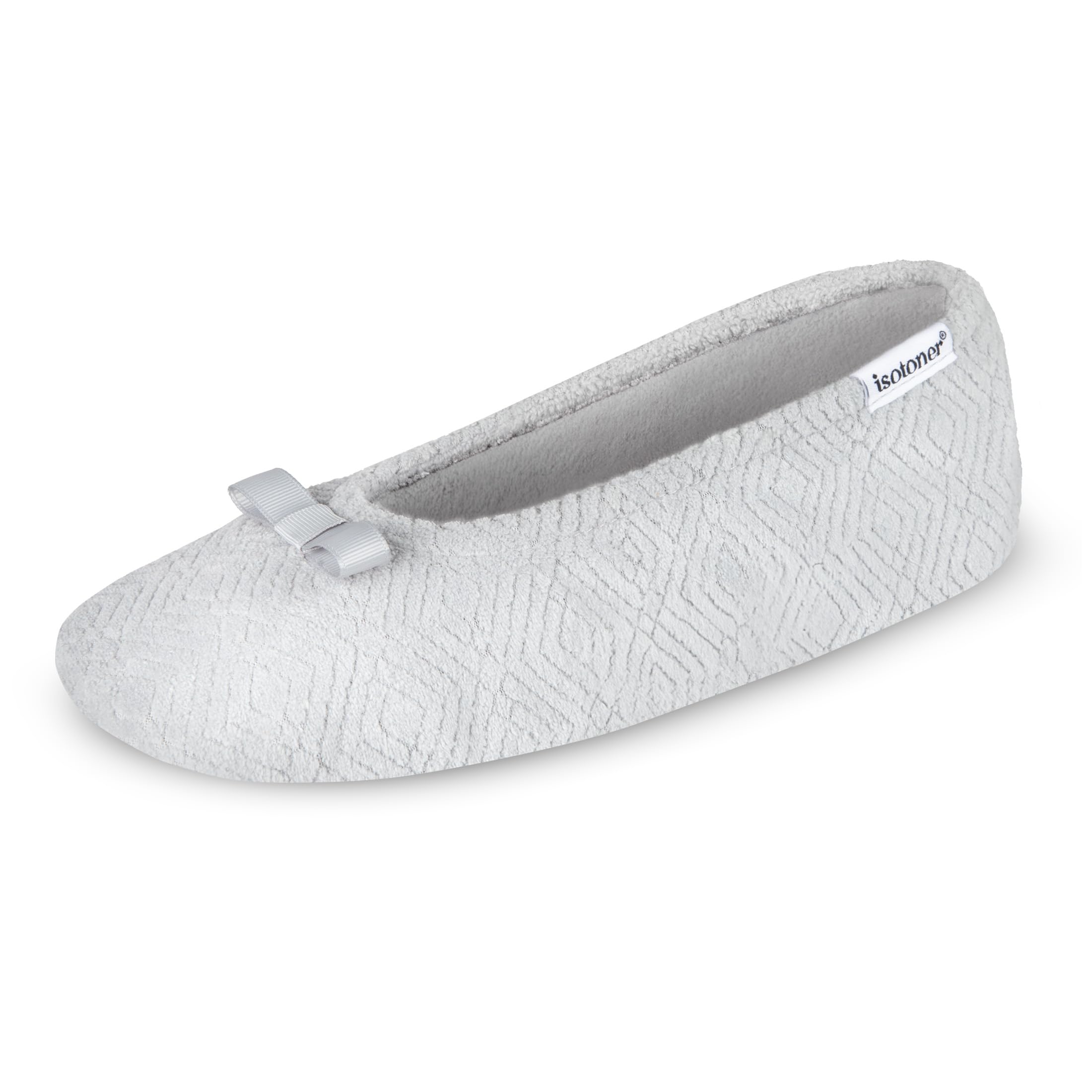Isotoner Women’s Chevron Microterry Ballerina Slippers, Light Grey, Small/5-6 M US
