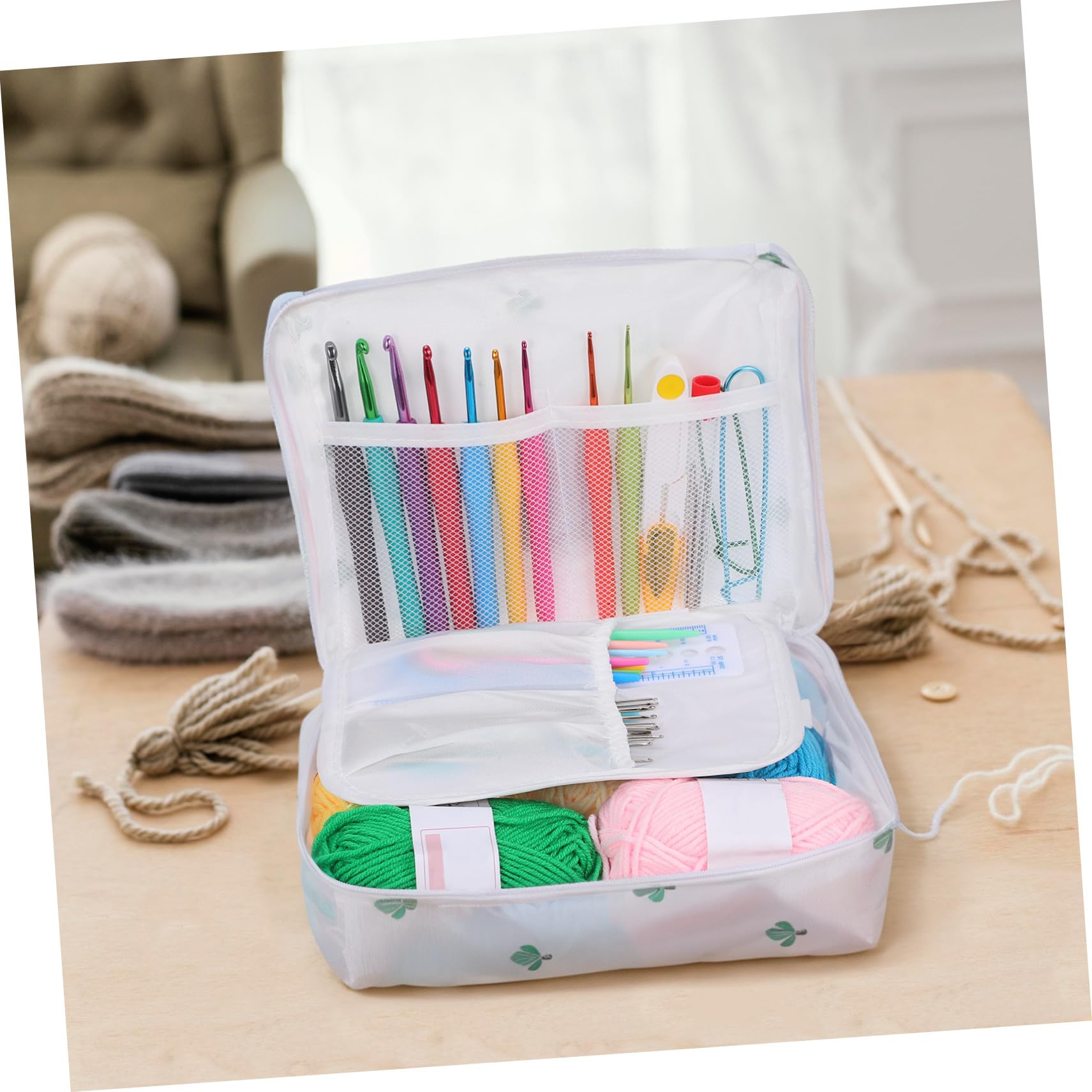 SOIMISS Kit de Ganchillos para Principiantes Agujas de Crochet de Plástico Herramientas para Tejer Hilo y Bolsa de Almacenamiento Portátil Accesorios Completos para Manualidades