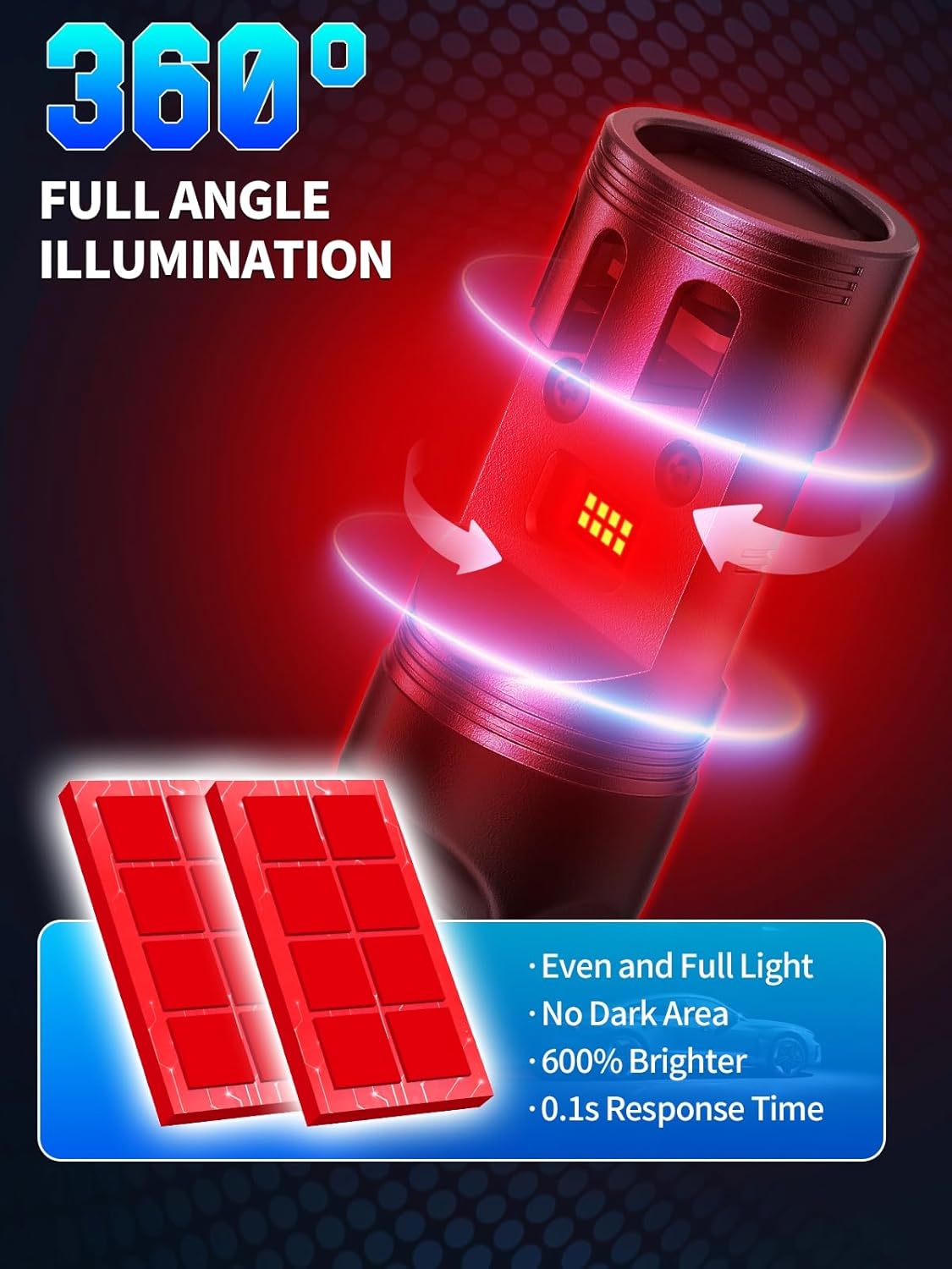 rimthin 7443 7440 LED Brake Light Bulbs, 600% Super Bright 4000LM Brilliant Red, T20 W21W 7441 7444 992 LED for Stop Tail Turn Signal Side Marker Third Brake Lamps, Plug & Play, Pack of 2