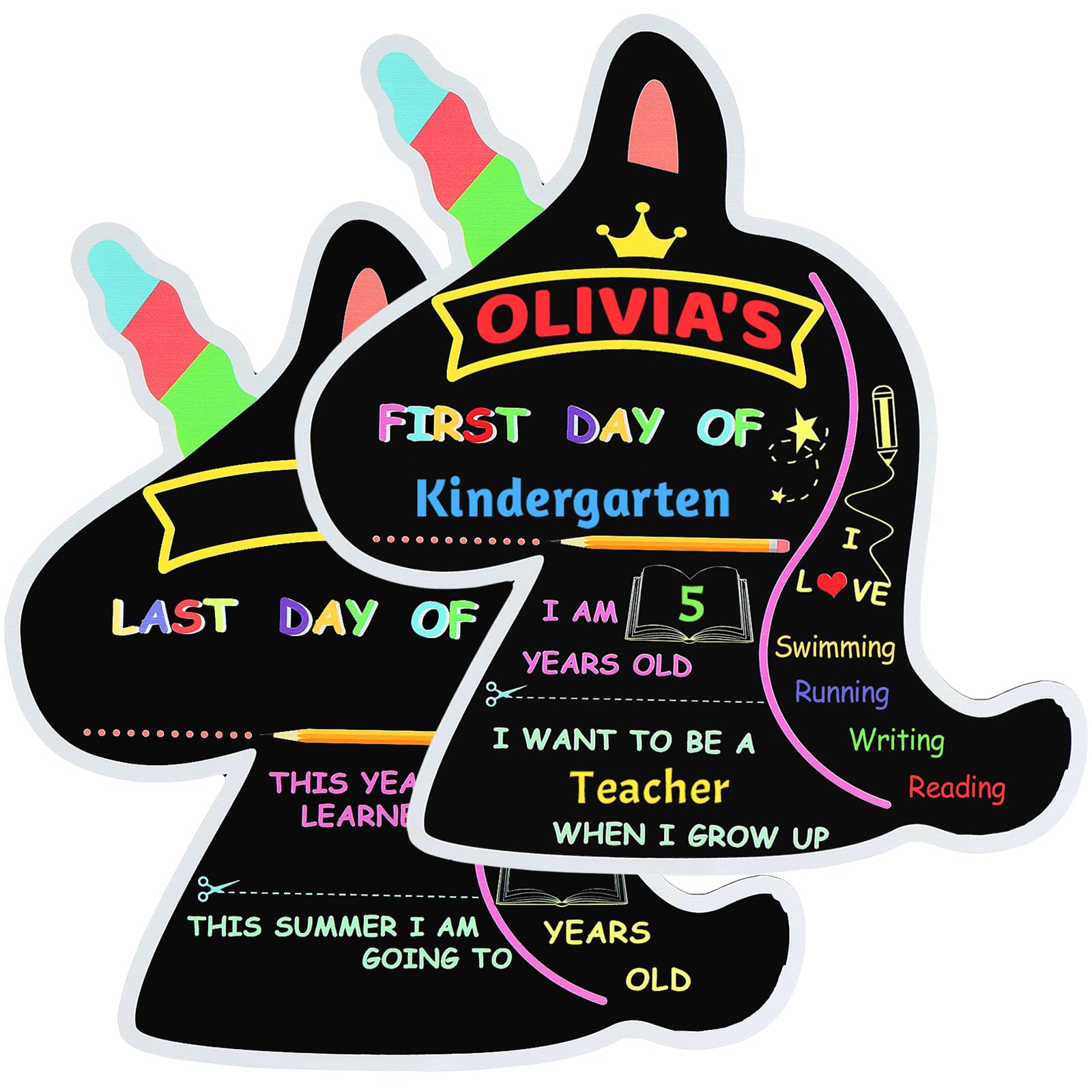 Extpro First and Last Day of School Board Reusable, Back to School Chalkboard Sign, Double Sided Preschool Kindergarten Signs for Kids Girls Boys (