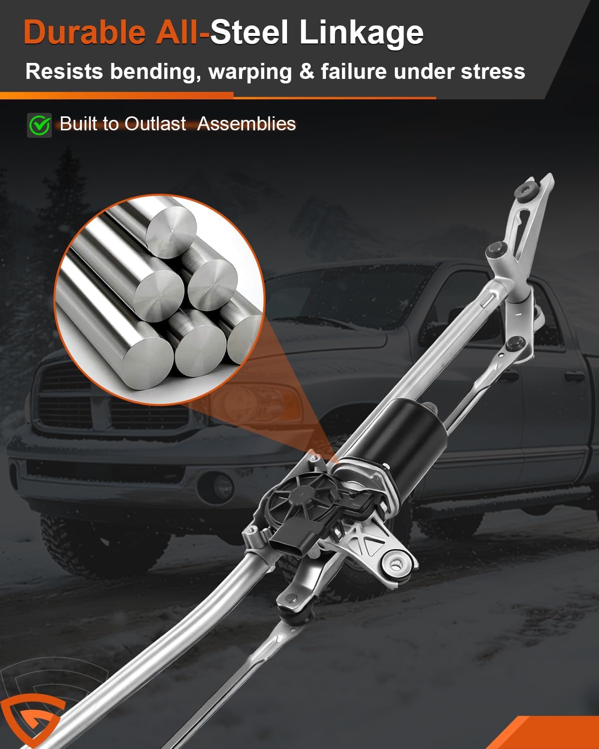 Front Windshield Wiper Motor & Linkage Assembly Compatible with Dodge Ram 1500 2005–2008, Ram 2500 2005–2009, Ram 3500 2005–2010, Ram 4500 & 5500, Direct Replacement Front Wiper Motor # 55077098AL