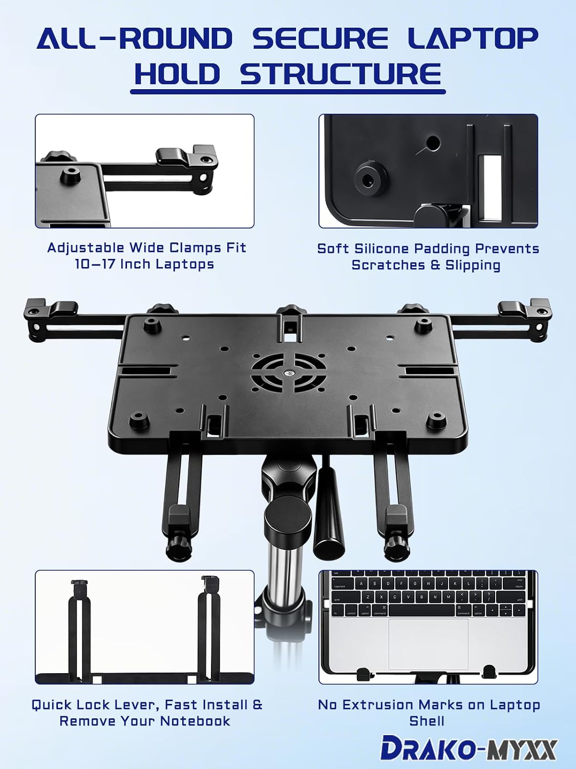 2026 Upgrade Truck Laptop Mount for Cars, Vans, Vehicles, No-Drill Computer Stand with Adjustable Height, Full Motion Swivel, Heavy-Duty Laptop Holder for Mobile Work, Without Base Design
