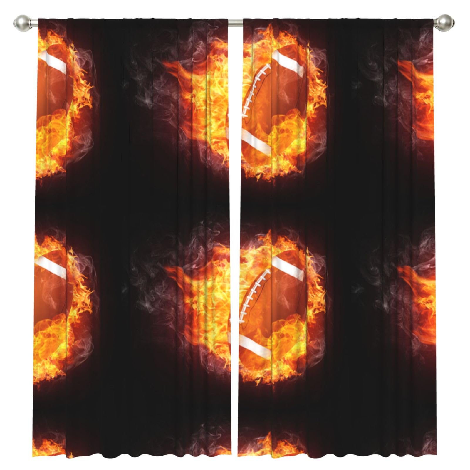 InOmak American Football In Fire, 2 Panels Window Curtains 52 x 84 Inch Blackout Curtains for Living Room Bedroom