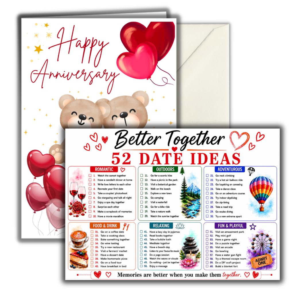 Anniversary Card For Couples - Happy Anniversary To You Both - A5 Size with White Envelope (Card and Better Together Date Ideas)