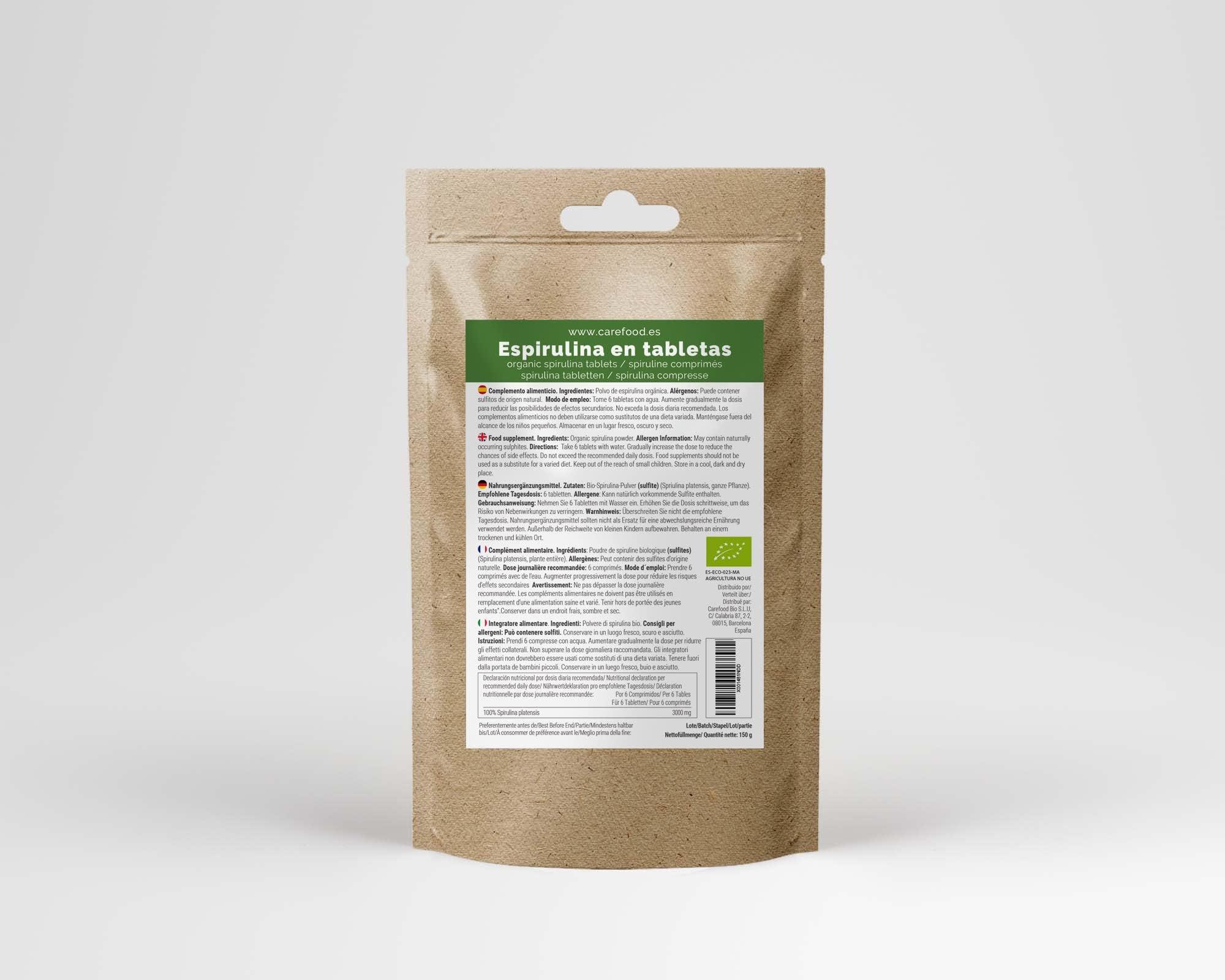 Spirulina Ecologica - 300 Compresse di Superfood 100% Bio - Prodotto Vegano - Super Alimento Biologico con un Elevato Contenuto di Nutrienti - Effetto Saziante - 150 g