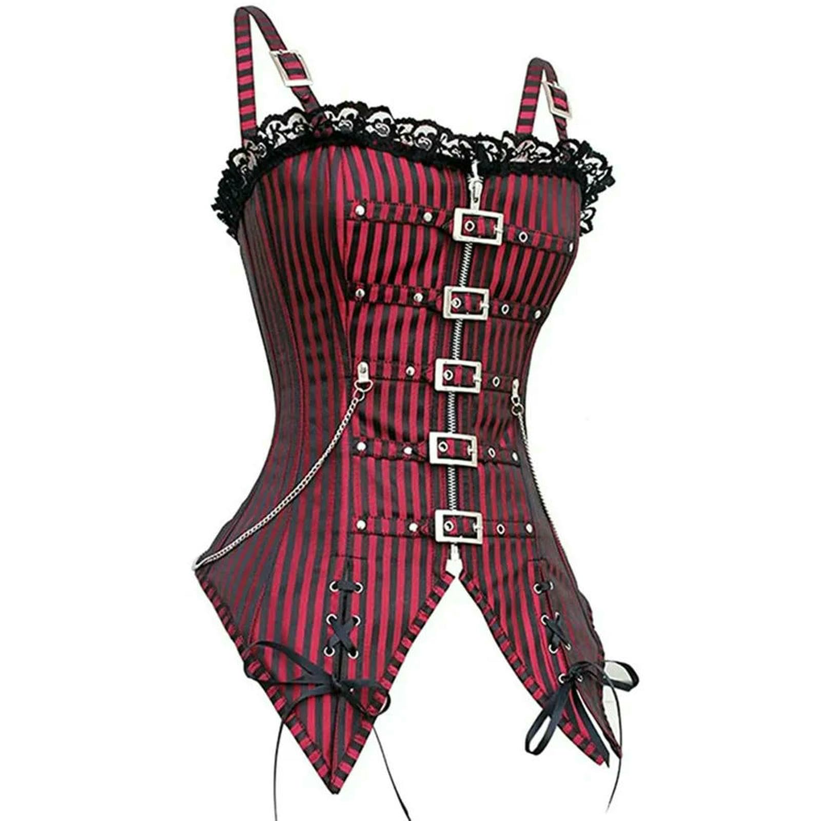 Ceinture amincissante Femme Overbust Corsetto Donne Sexy Gotico Zip Fibbia Steampunk Bustier Top Gilet Punk Rock Stile Abbigliamenti-Black-l