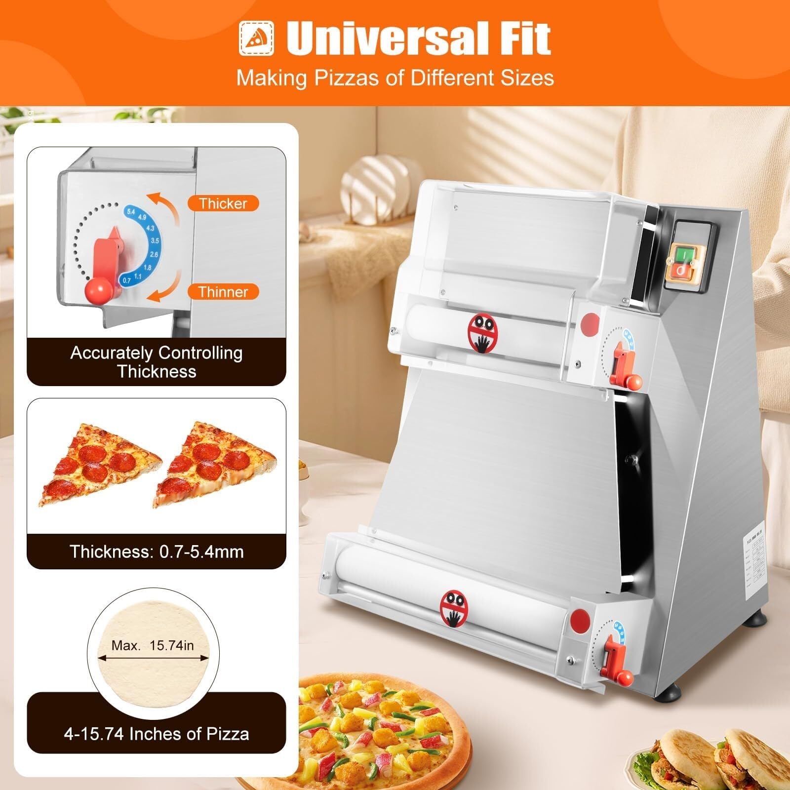 Foglio per pasta per pizza, macchina automatica per pizza, sfogliatrice per pasta commerciale per la casa, max 12/15 ", formatura rapida in 5 secondi
