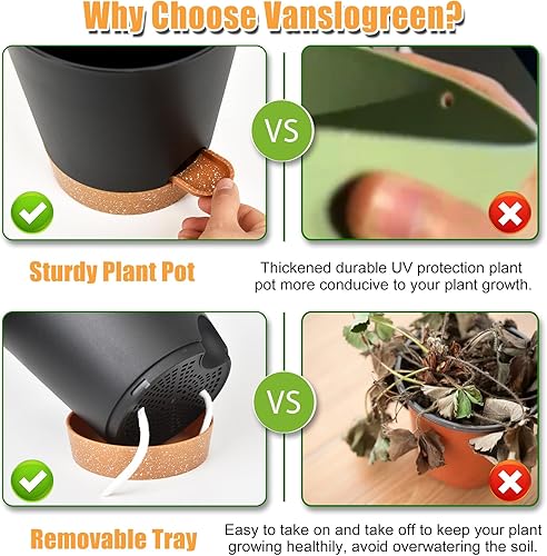 Miniatura 57 de Macetas de interior de 7/6.5/6/5.5/5 pulgadas con riego automático para plantas de interior con orificio de drenaje, macetas de plástico para Verde