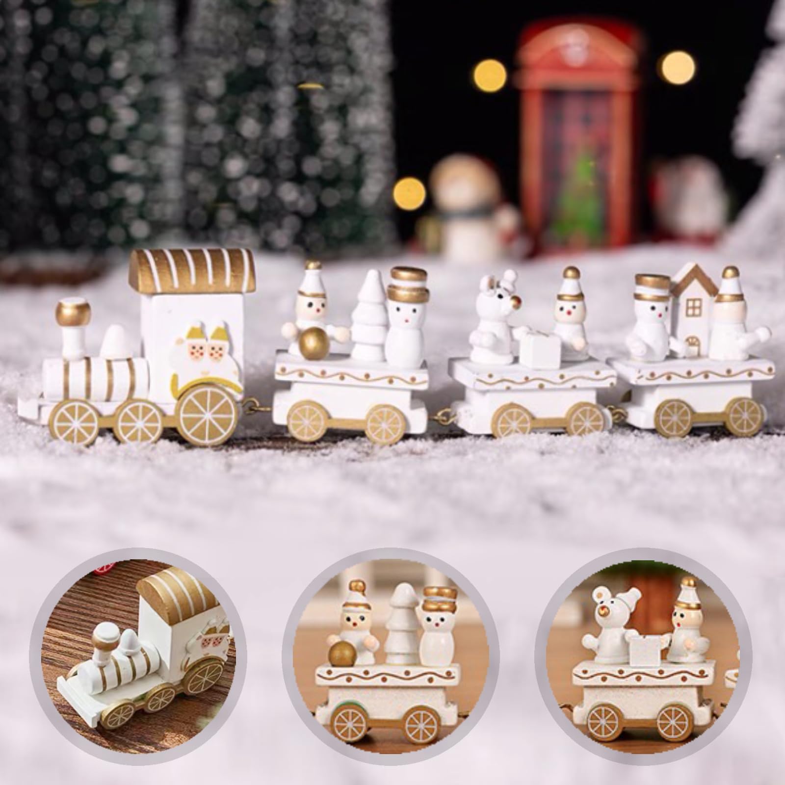 JEChrochen Wooden Mini Train Table Christmas Decoration Table Ornaments, Indoor Adornment Festive Desktop Decor,Decorate My Desktop/Desk/Tree Skirt/Village,Gift Christmas Theme Decor for Kids and Girl