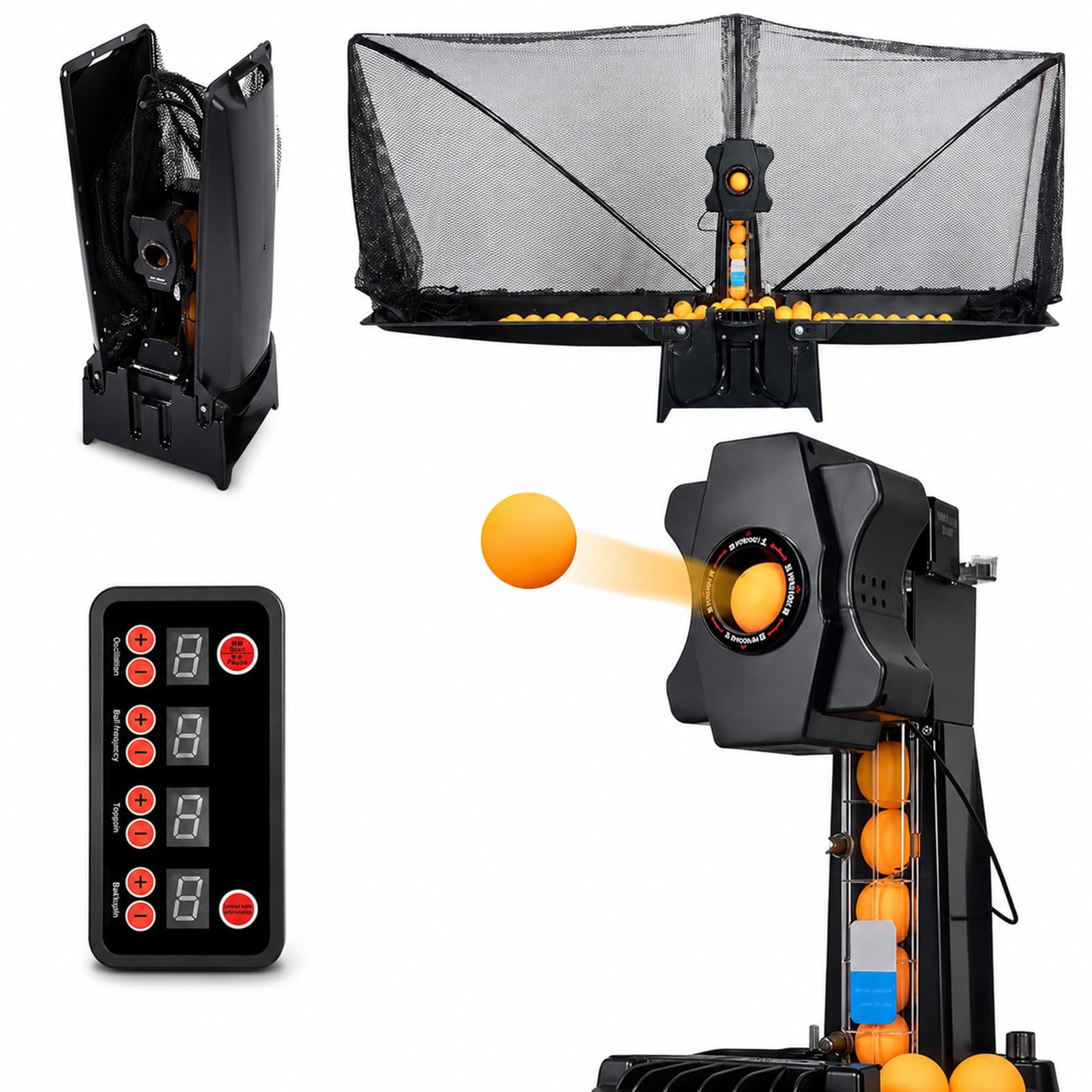 Robot tennistavolo con Rete raccoglipalline, 9 Effetti, 30-90 Palline/min e 7 Angoli di Lancio per Allenamento Individuale e sessioni strutturate di Club