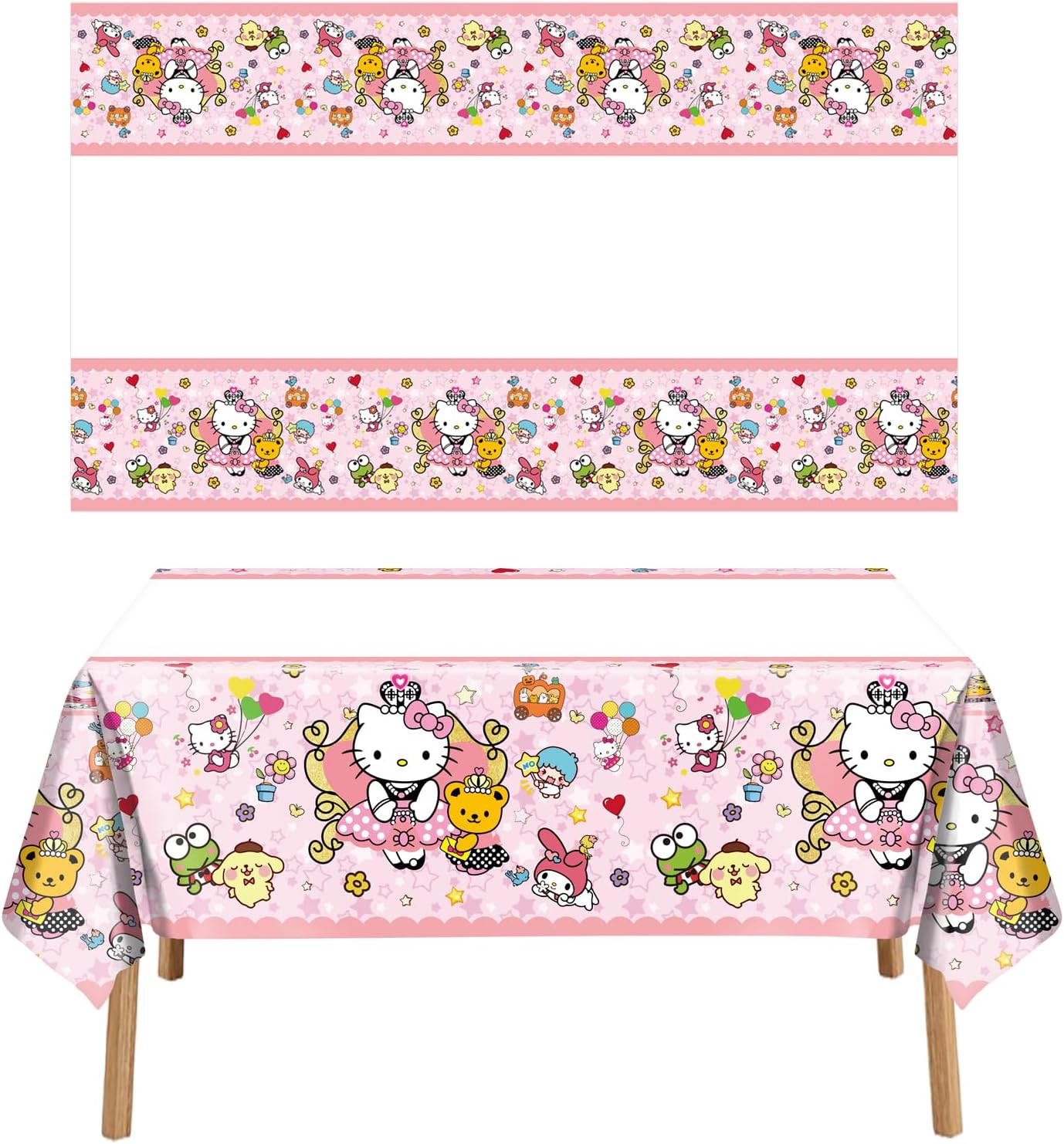 2pcs Pink Cat Tablecloth Cute Anime Themed Party Supplies Tablecover Perfect for Birthday Celebration and Party Decorations (70x42.9 inch) (Coral Cat) image 2