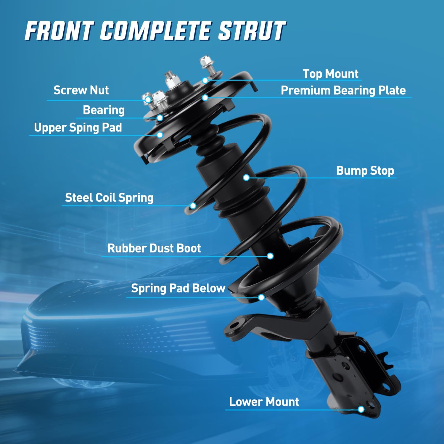 Nilight Front Struts Shocks Complete Assembly Kit Compatible with Honda Civic Acura EL 2001 2002 2003 2004 2005, Front Shock Absorber Strut Coil Spring Assembly Pair Replaces OE# 171433 171434, 2PCS