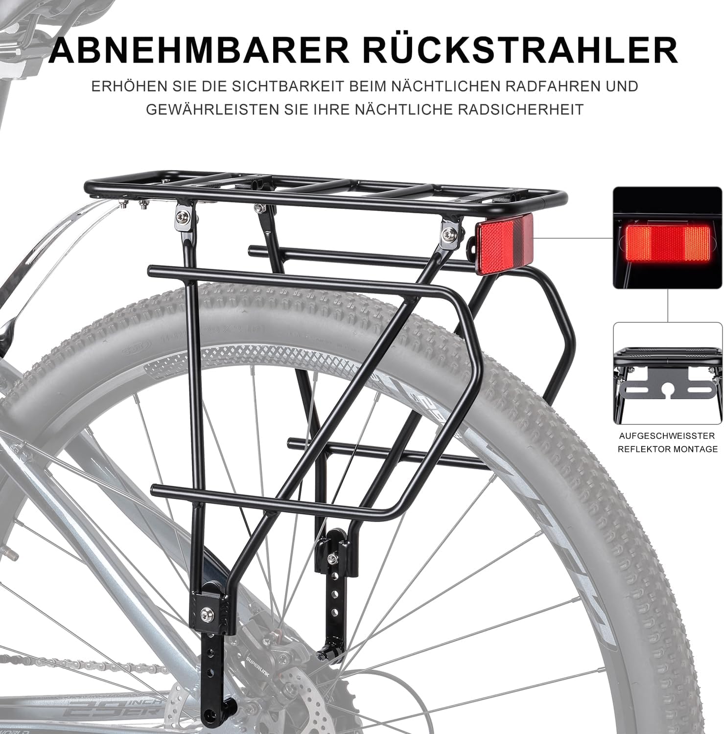 Porte-Bagages Arrière VTT 26-29" - Support Jusqu'à 27kg Avec Réflecteur