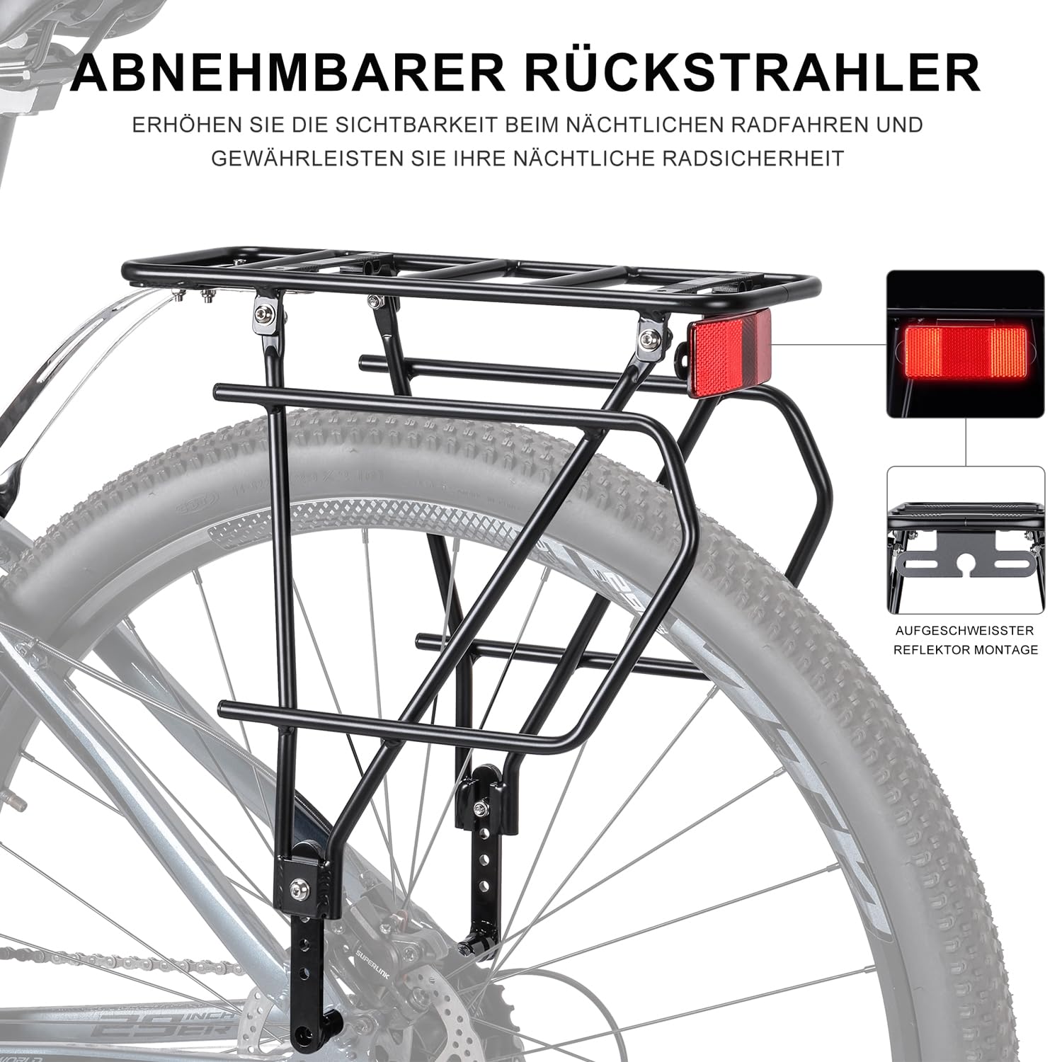 CXWXC Portaequipajes Trasero para Bicicleta con Cesta extraíble y Reflector para neumáticos de 26 a 29 Pulgadas, para Bicicleta de montaña,Bicicleta de Ciudad de hasta 27 kg