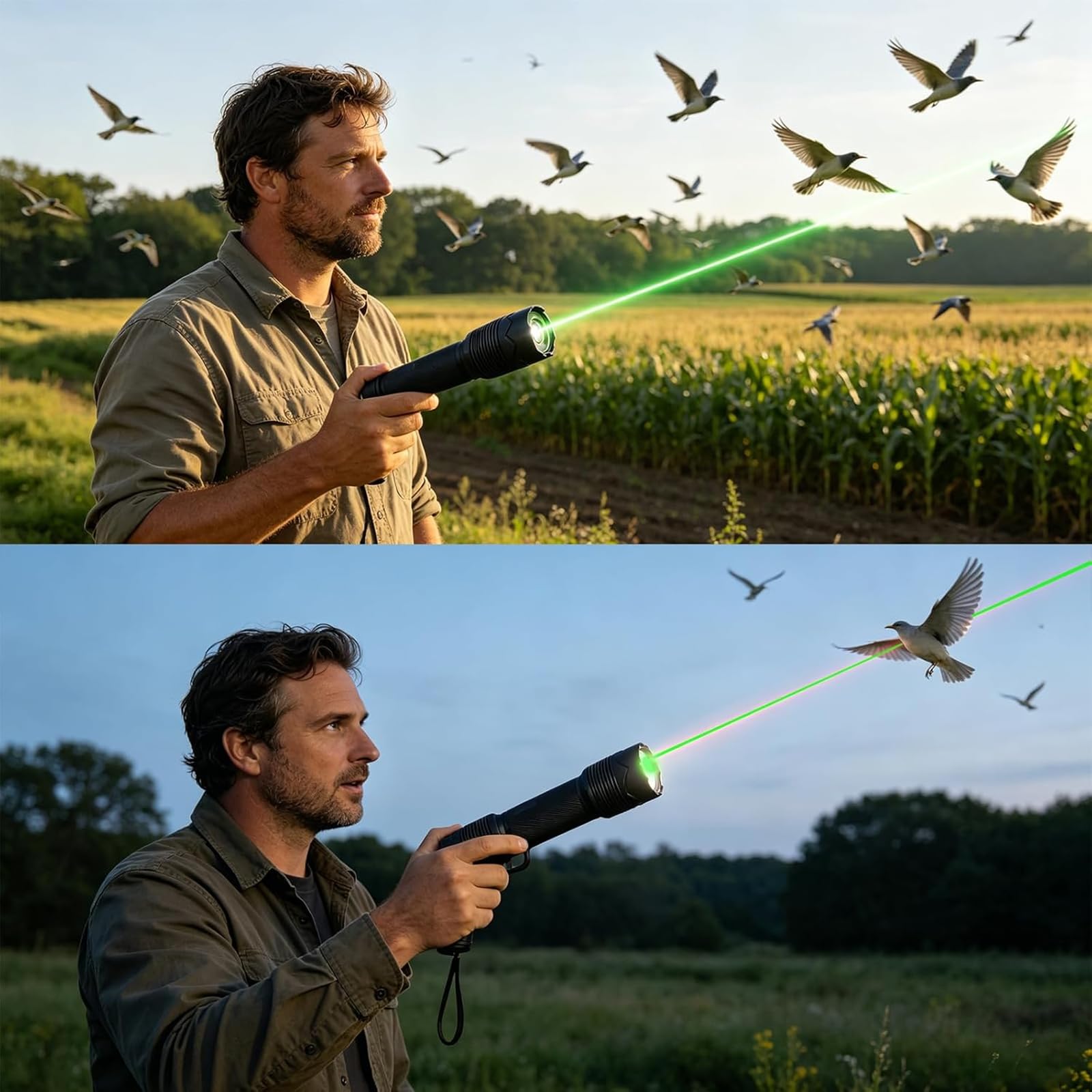 Dispositivos Portátiles para Ahuyentar Aves | Brillo Ajustable (Alto/Medio/Bajo), Recargable, Con Cubierta Protectora, Ideal Para Palomas, Pájaros Carpinteros, Gorriones
