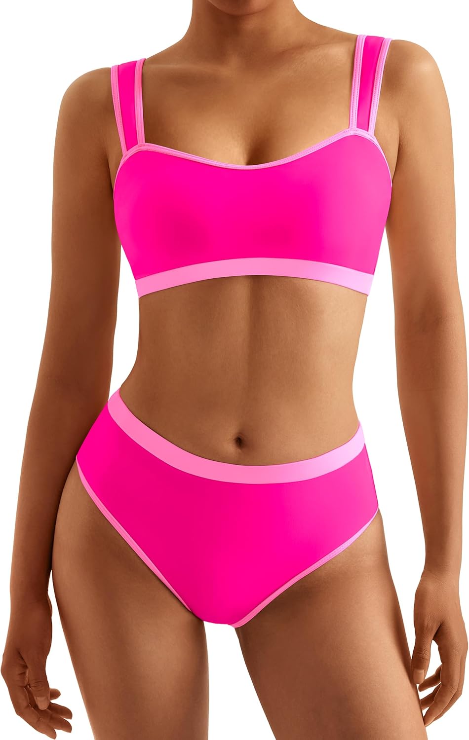 MOOSLOVER Women Sporty Color Block Bikini Sets Cheeky High Cut Two Piece Swimsuit MOOSLOVER Women Sporty Color Block Bikini Sets Cheeky High Cut Two Piece Swimsuit