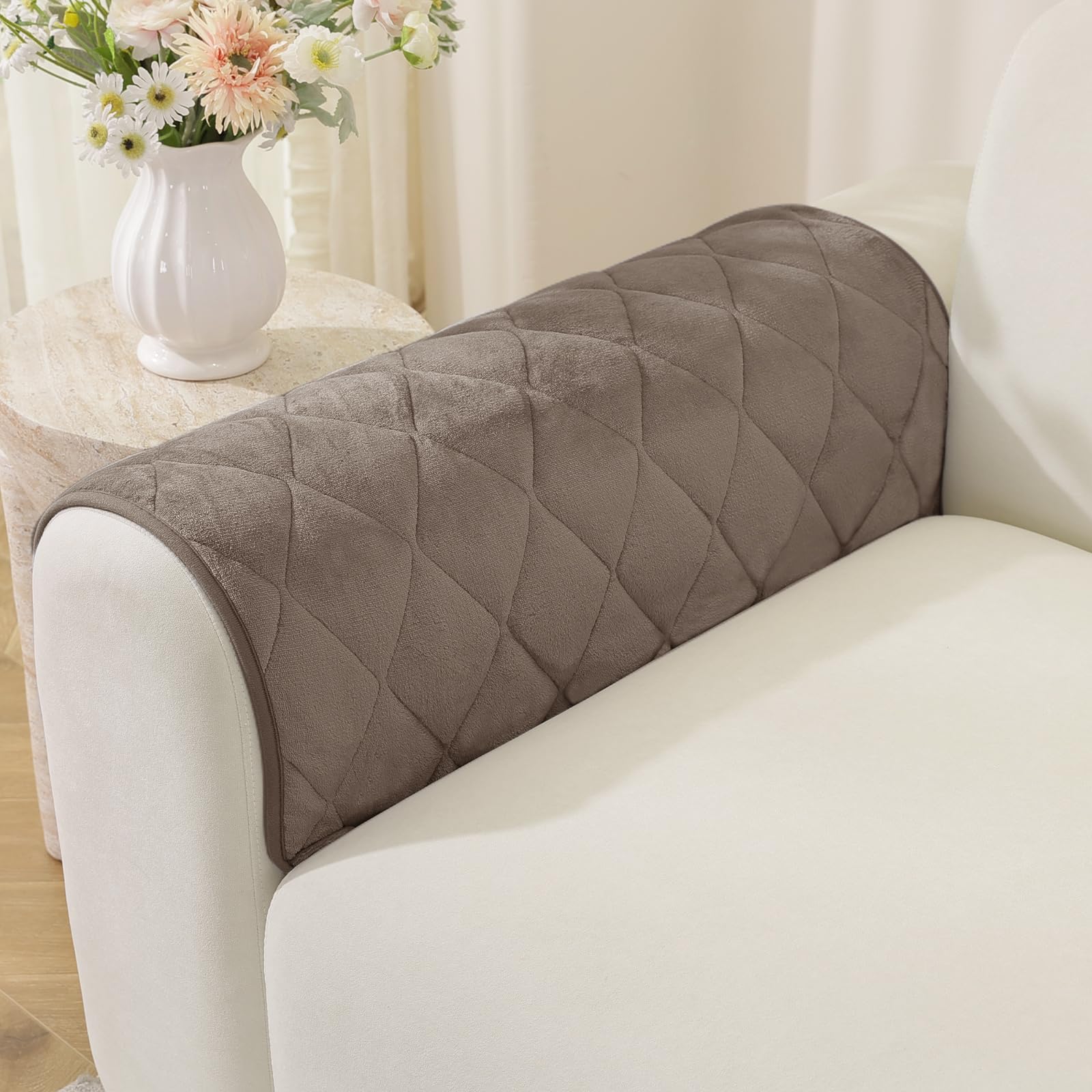 MAXIJIN Fuzzy Armrest Cover, Non Slip Backrest Cover (Coffee, 45×45cm)