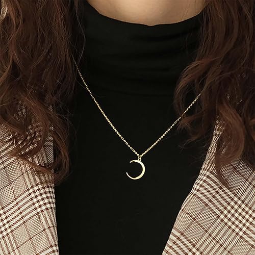 Moon Crescent Pendant Necklace Gold Moon Pendant Necklace Moon Choker Necklace Half Moon Necklace Tiny Moon Chain Necklace Small Crescent Chain Necklace(Gold)
