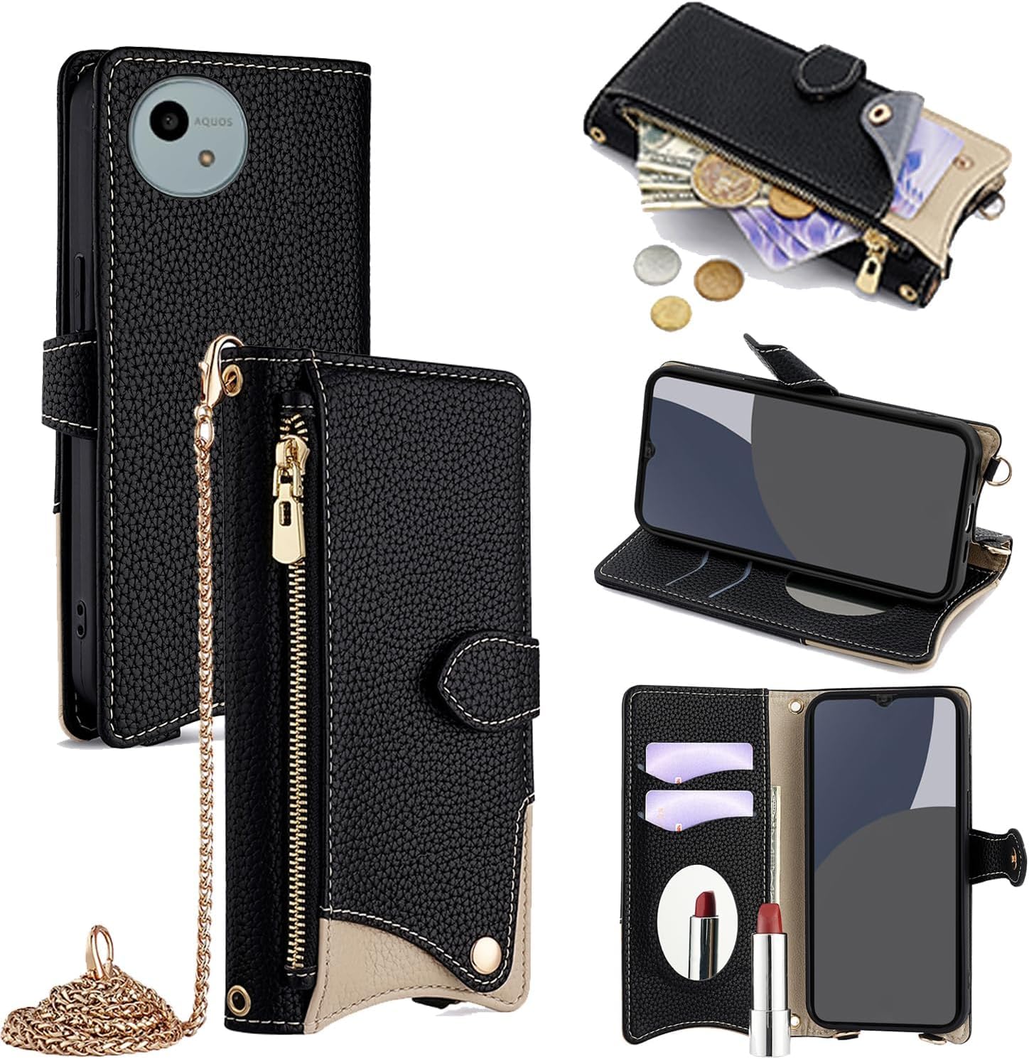 Amazon.co.jp: For AQUOS Wish 5 ケース 手帳型 ショルダー For