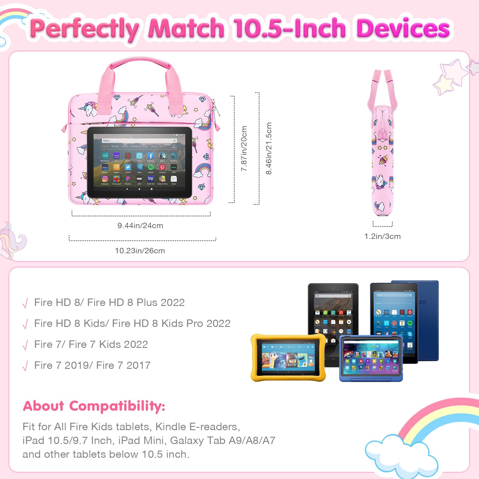 Image secondaire de Housse de Protection Licorne Rose pour Tablette 7-8 Pouces - MoKo