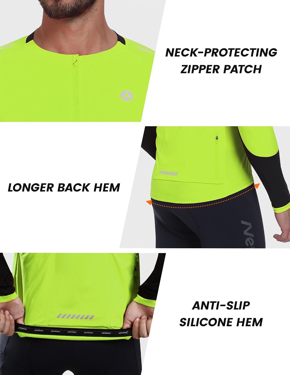 Nepest Mens Cycling Jersey Long Sleeve Bike Jersey UPF 50+ Road Biking Shirts Clothing with 4 Rear Pockets