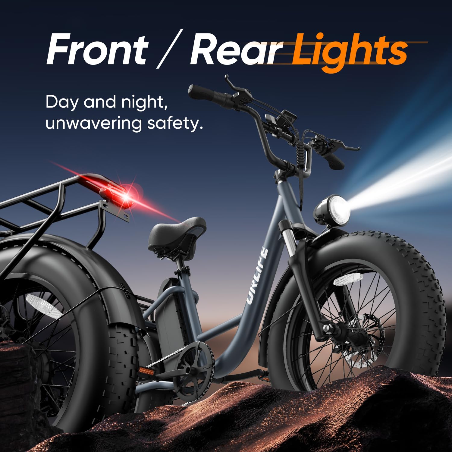 URLIFE 20" x 4.0 E Bike, Fatbike mit 48V 15,6Ah Abnehmbarem Akku, Vorderradfederung Farbigem LCD-Display, 7 Gängen, bis zu 110 km Reichweite, Elektrisches Mountainbike für Erwachsene (Grau)